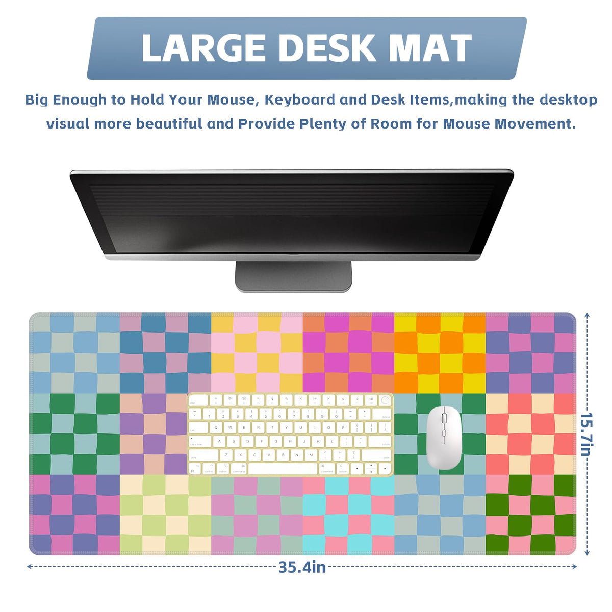 Baziabbo Checkered Desk Mat,XXL Extended Big Mouse Pad,Gaming Mousepad with Stitched Edge,Non-Slip