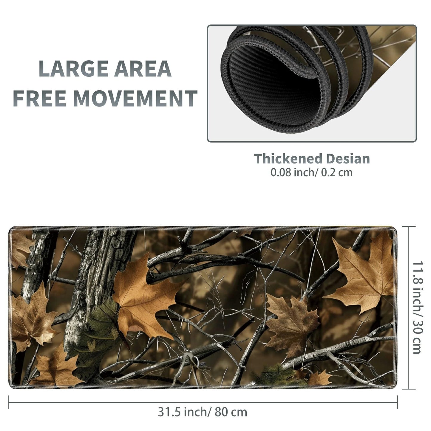 Large Gaming Mouse Pad Plus a Coasters + Cable Clips, Camo Tree Extended Mousepad (31.5 x 11.8)