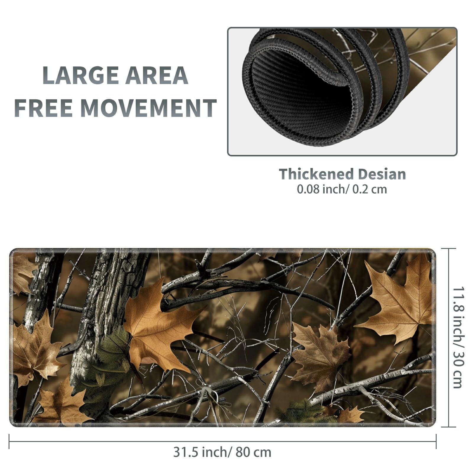 Large Gaming Mouse Pad Plus a Coasters + Cable Clips, Camo Tree Extended Mousepad (31.5 x 11.8)