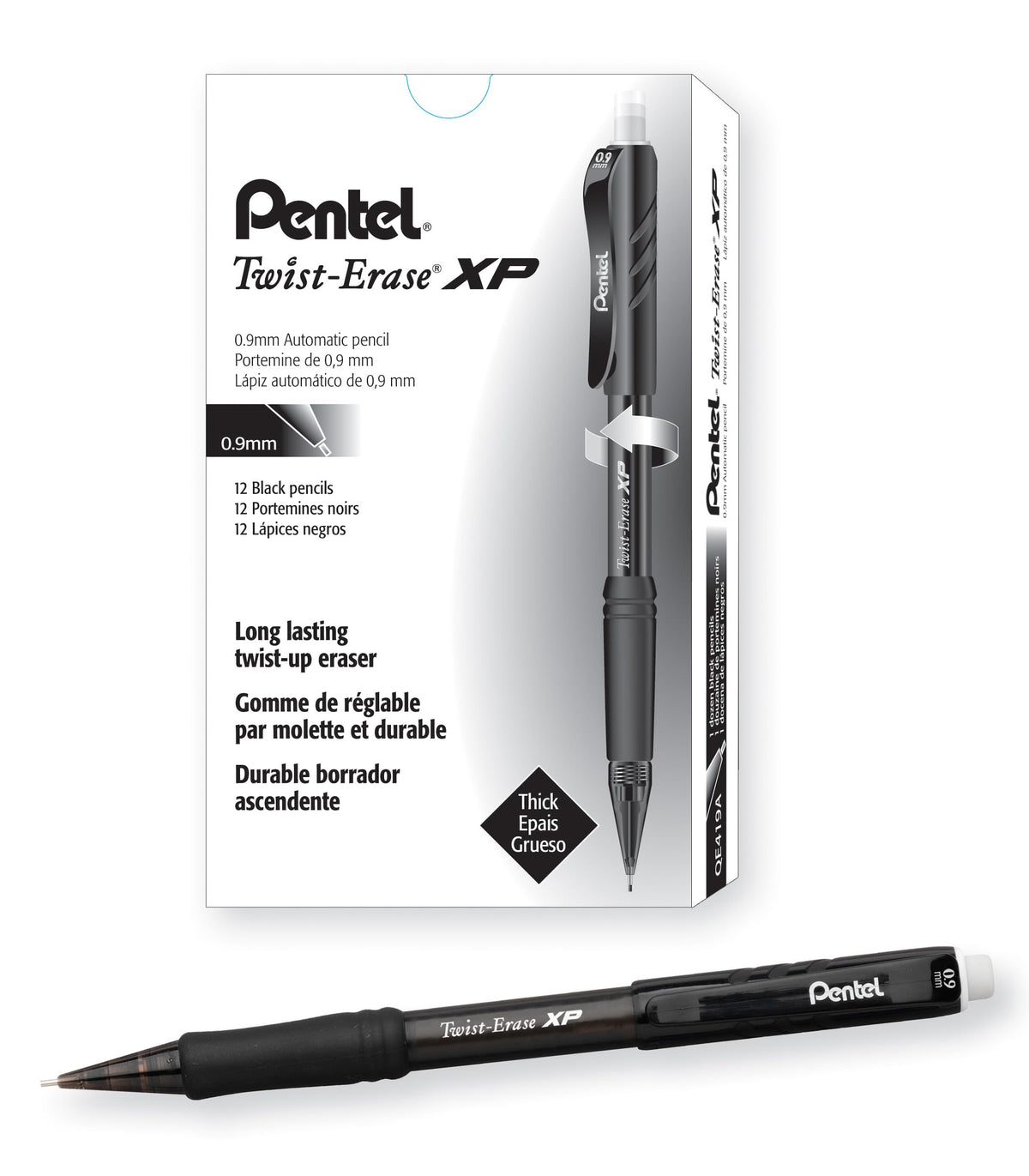Pentel QE419A Twist-Erase Express Mechanical Pencil .9mm Black, Box of 1 Dozen