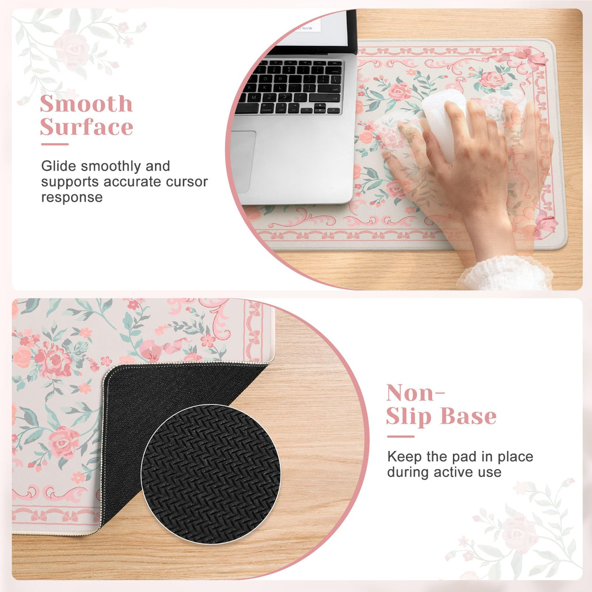 HAOCOO Pink Desk Protector, 31.5" x 11.8" Cute Desk Pad for Vanity Decor