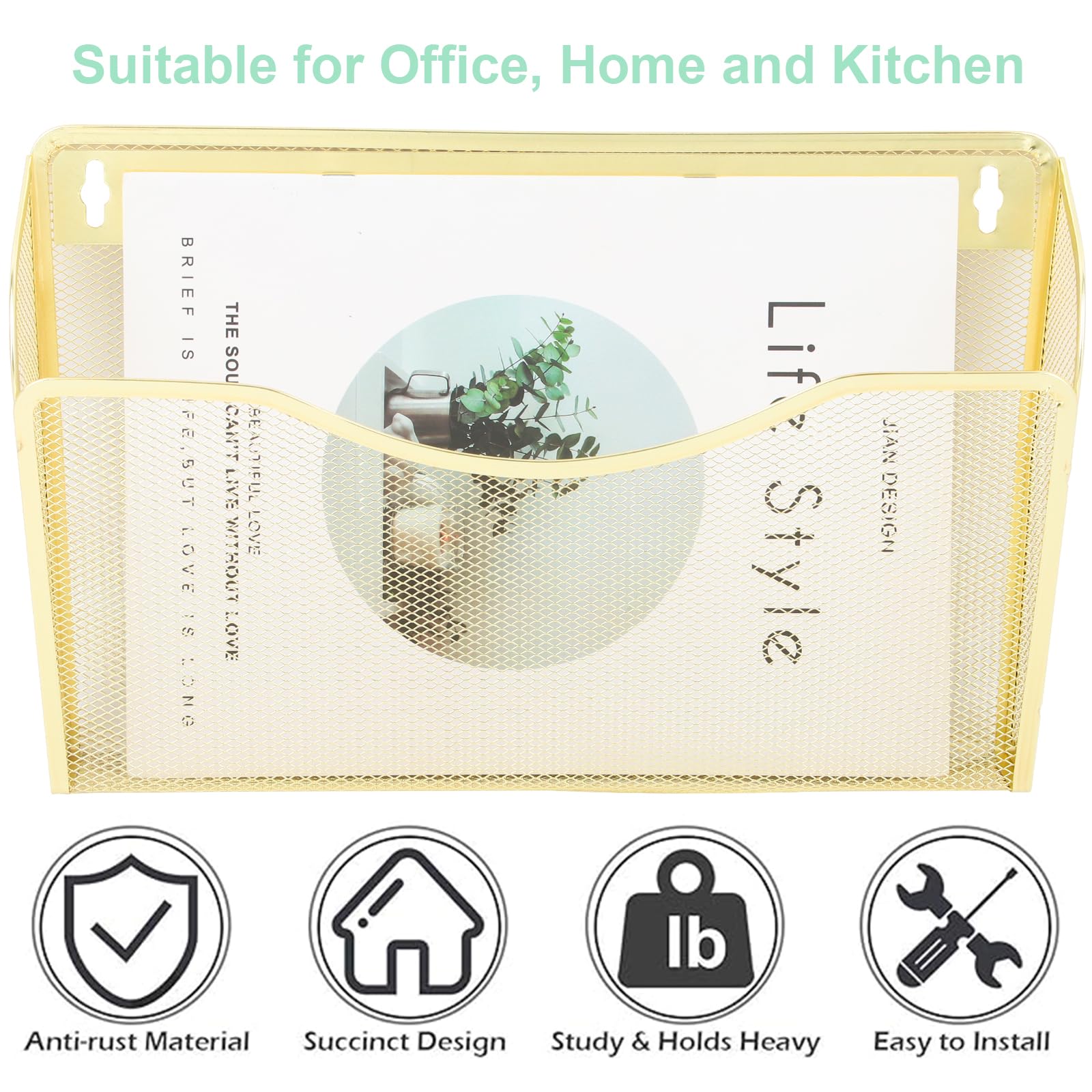 EASEPRES 3 Single Pocket Mesh Hanging File Organizer, Vertical Wall Mounted Magazine File Holder