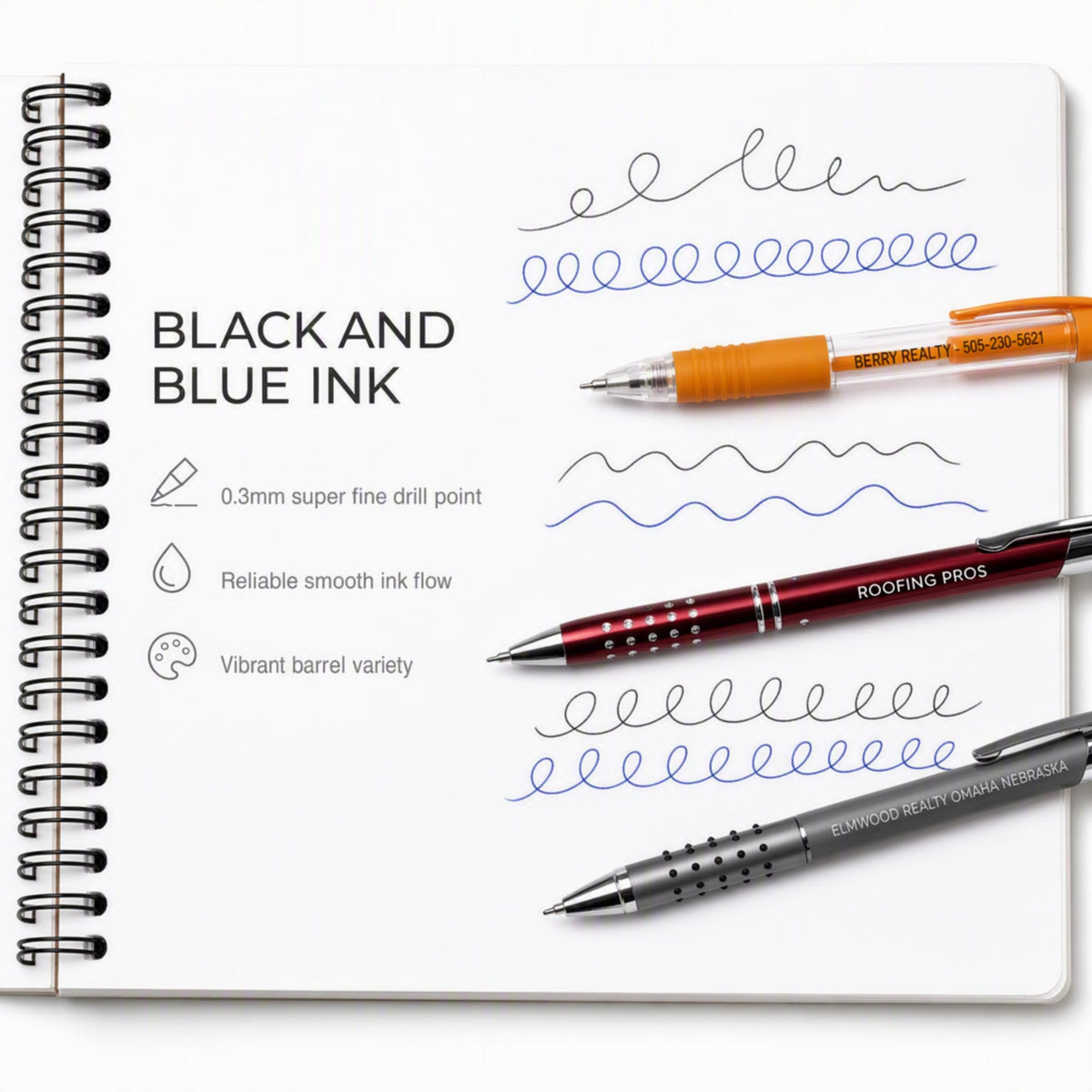 Misprinted Pen Assortment / 100 Count Misprinted Pens/Bulk Lot Variety Of Black And Blue Ink