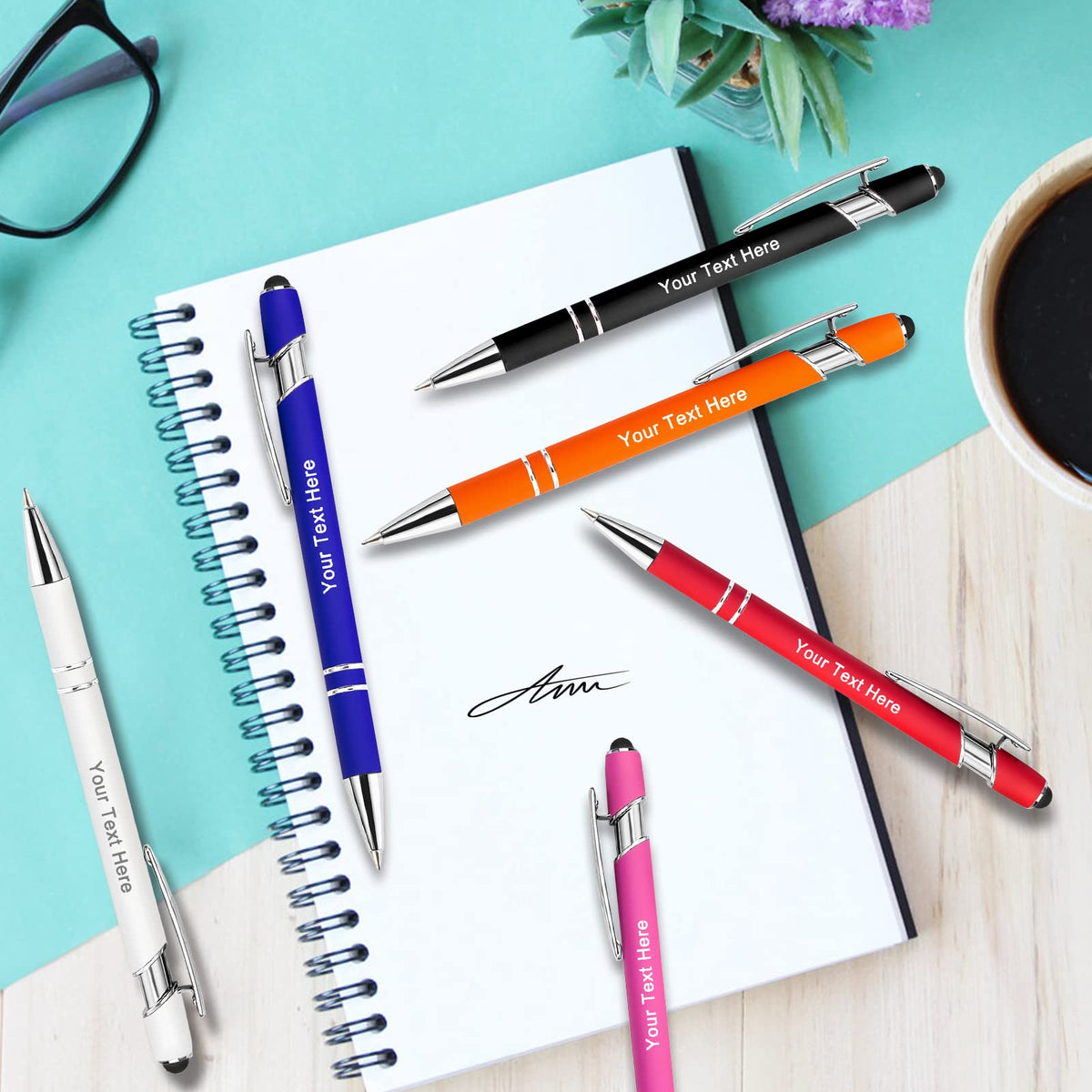 Hapelf Up to 500 Bulk Personalized Pens Custom Engraved Ballpoint Pen with Stylus Tip Retractable
