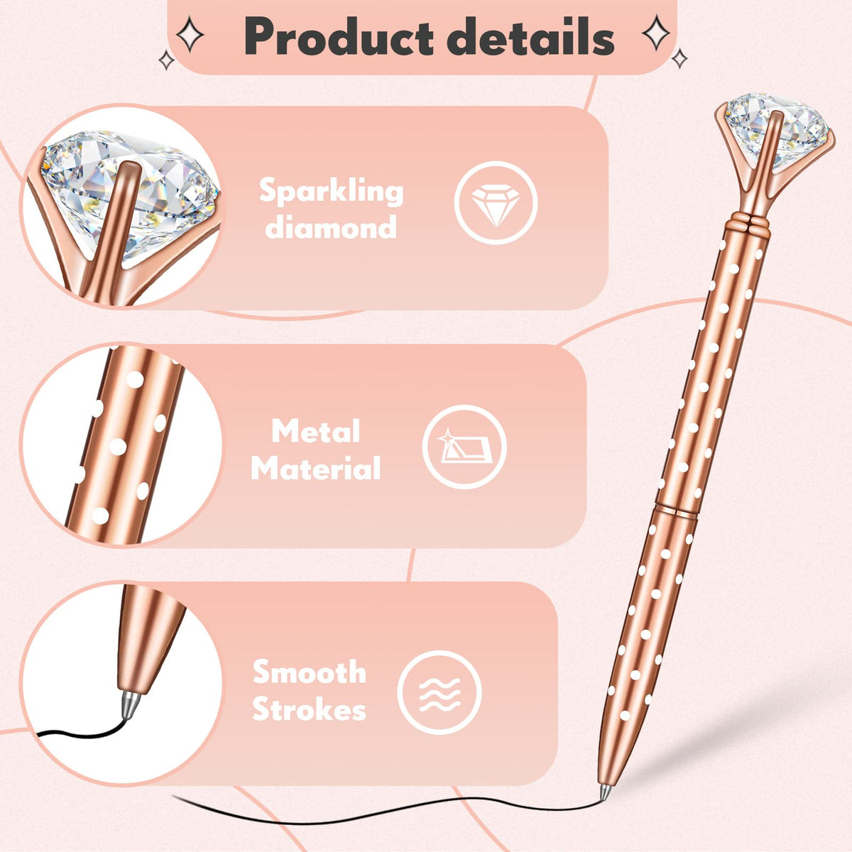 Yexiya 48 Pcs Diamond Pens Bulk Bridal Shower Gifts for Guests Rose Golden Crystal Ballpoint Bling