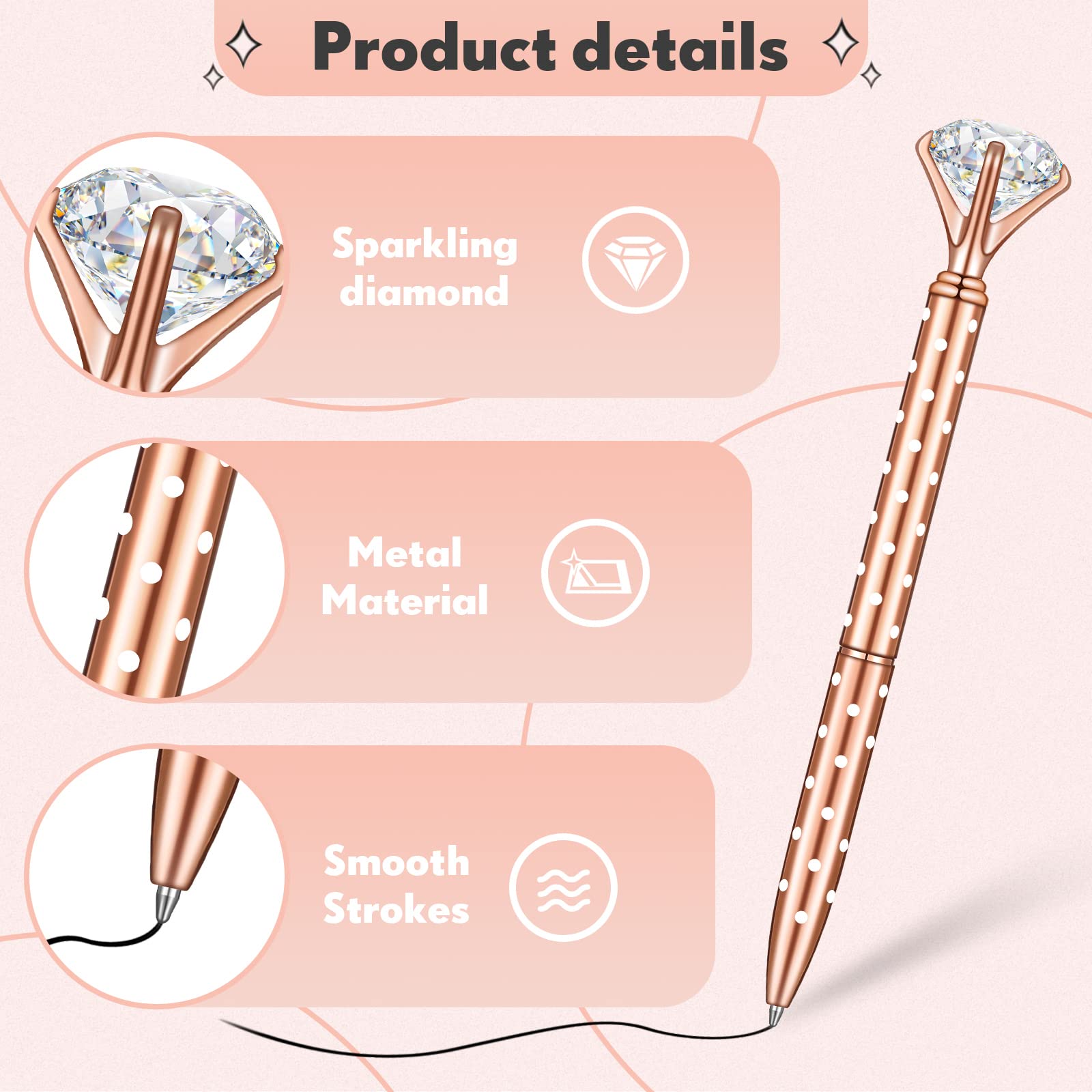Yexiya 48 Pcs Diamond Pens Bulk Bridal Shower Gifts for Guests Rose Golden Crystal Ballpoint Bling
