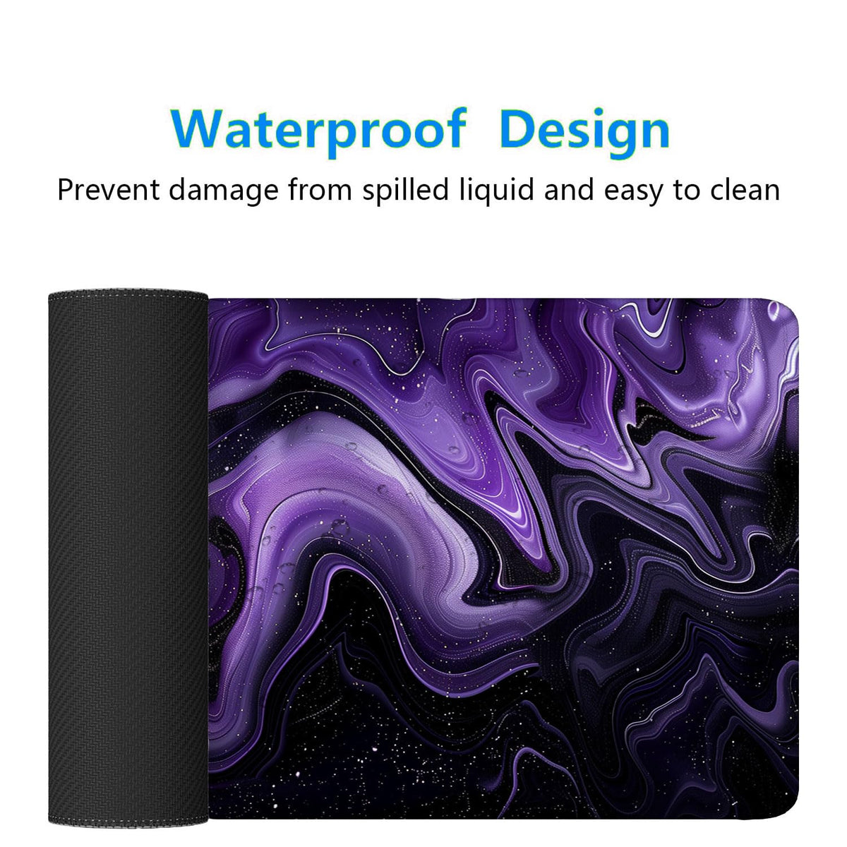 Dark Purple Ripples Desk Pad Mouse Pad Black Purple Lines Large Gaming Mouse Mat with Stitched