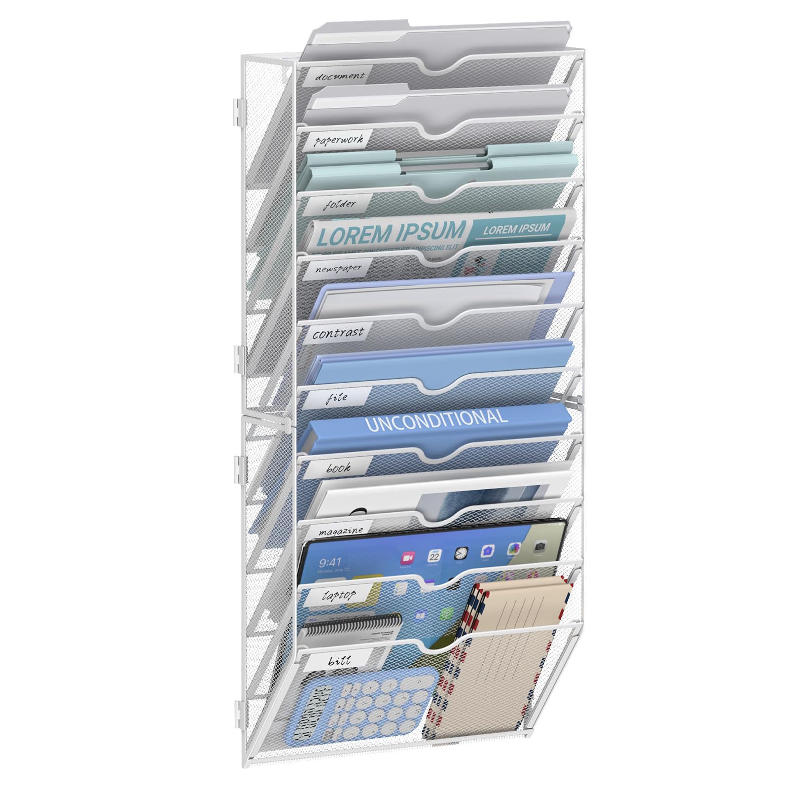 JMHUD 10-Tier Wall File Organizer and Hanging File Organizer, White