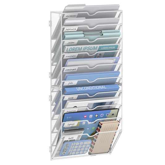 JMHUD 10-Tier Wall File Organizer and Hanging File Organizer, White