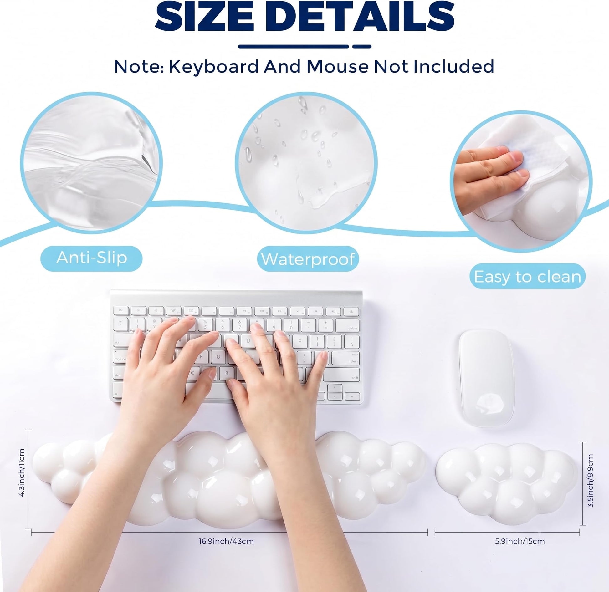 ABRONDA Gel Cloud Keyboard & Mouse Wrist Rest Set - Cloud Keyboard Wrist Rest Pad & Mouse Support