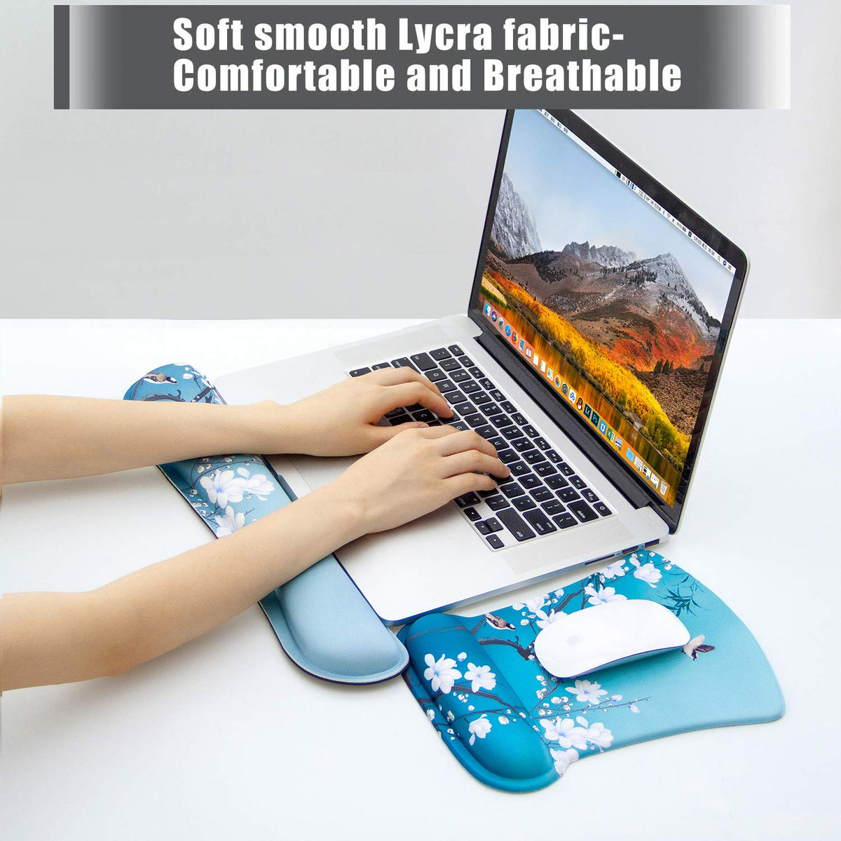 AORTDES Ergonomic Memory Foam Keyboard Mouse Pad Set with Rest Wrist Cushion Support for