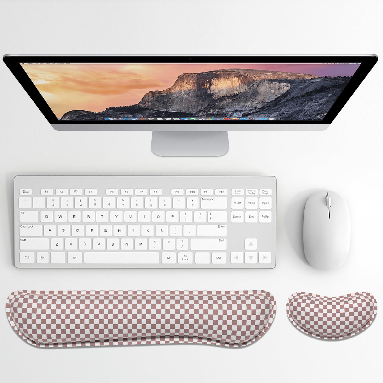 Dapesuom Enlarge Keyboard Wrist Rest Set,Memory Foam,Non-Slip,Dusty Rose