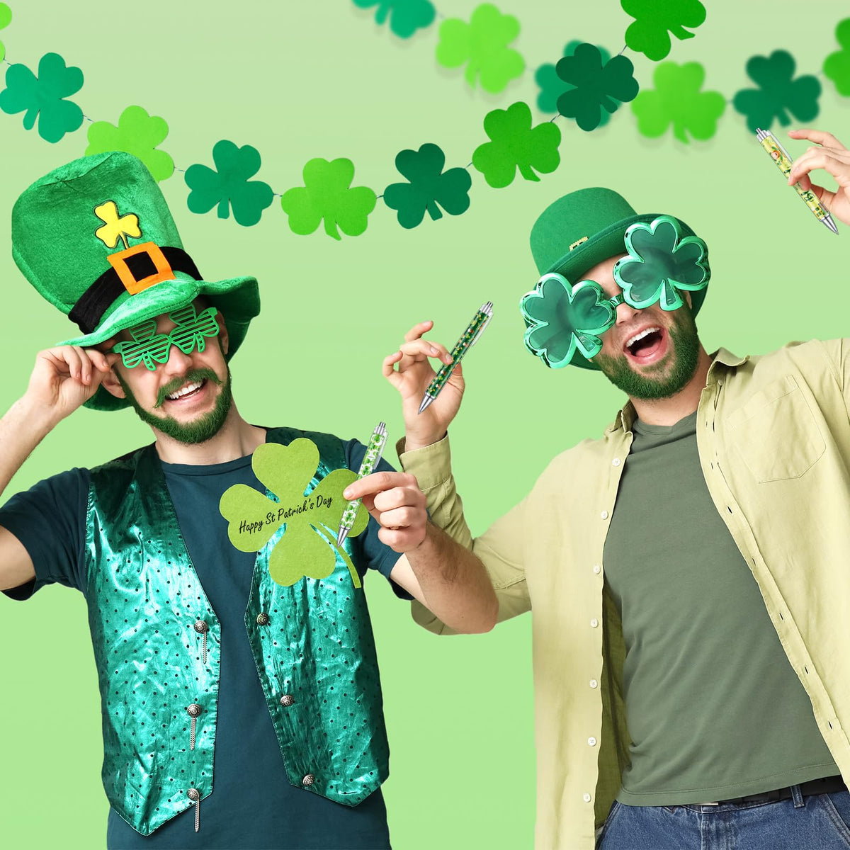 Cholemy 48 Pieces St. Patrick's Day Pens Bulk Lucky Shamrock Ballpoint Pen Retractable Irish Green