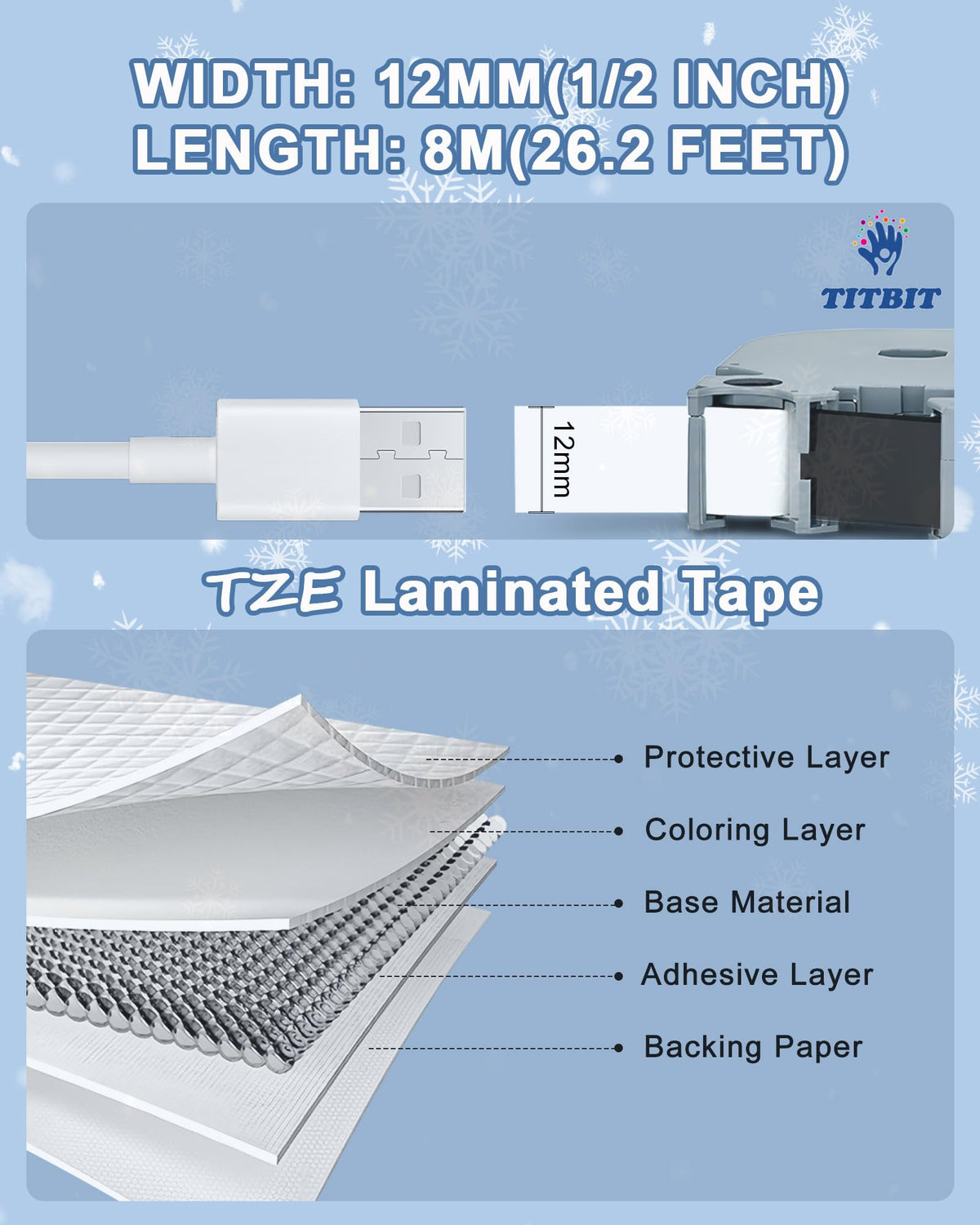 TITBIT 5 Pack PTP300BT P Touch Tape White Compatible with Brother TZe-231