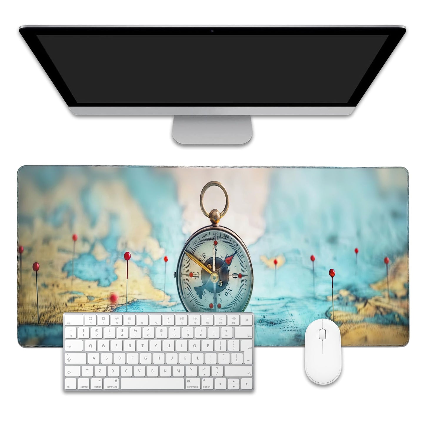 EOBKLAX Mouse Pad,Compass on World Map Desk Mat for Desktop,Desk Pad with Non-Slip Base and