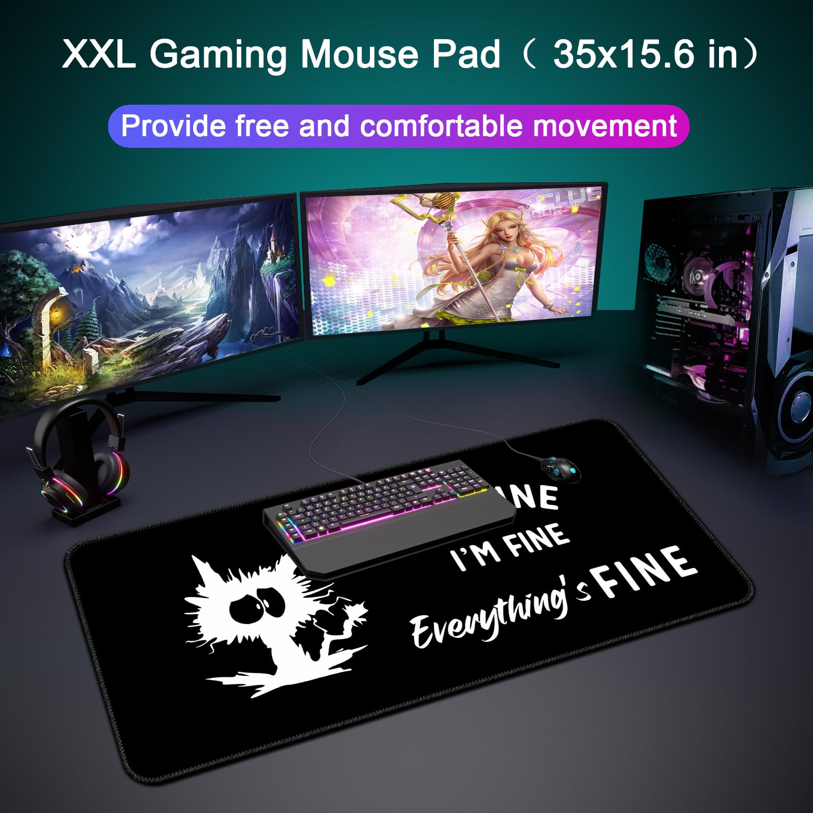 Wiabsi Desk Mat Pad,Large XXL Extended Mouse Pad Mat for Desktop Keyboard