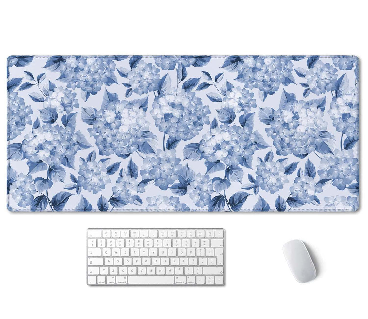 SSOIU Blue Hydrangea Flowers Desk Mat, Floral Large Aesthetic Mouse Pad 35.5" X 15.7", Waterproof