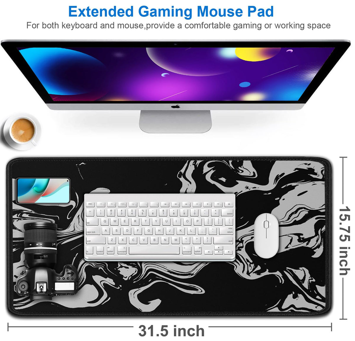 Gaming Mouse Pad, 31.5x15.7 inch Large Extended Computer Keyboard Mouse Mat, Water Resist Non-Slip