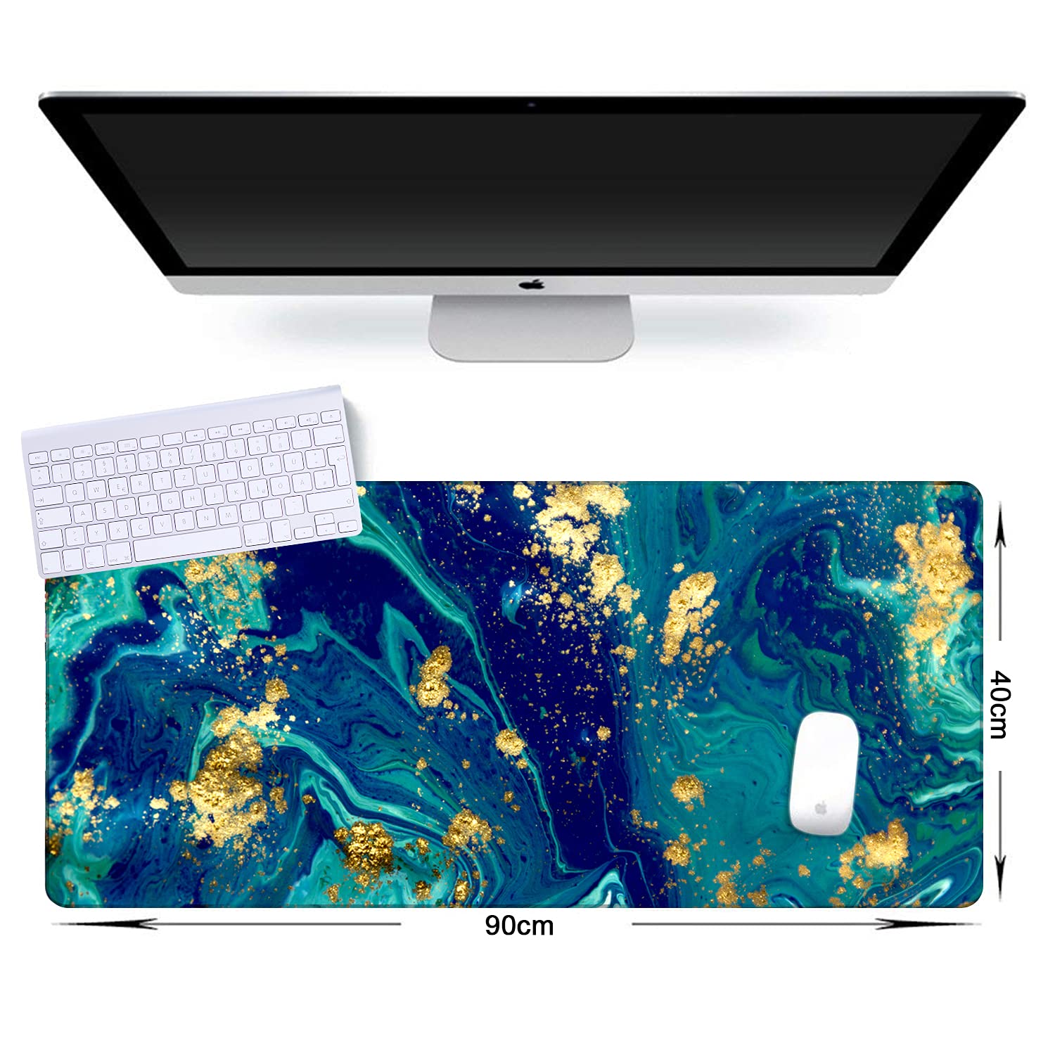 iCasso Extended Gaming Mouse Pad,Desk Pad 35.4x15.7in,Blue Marble