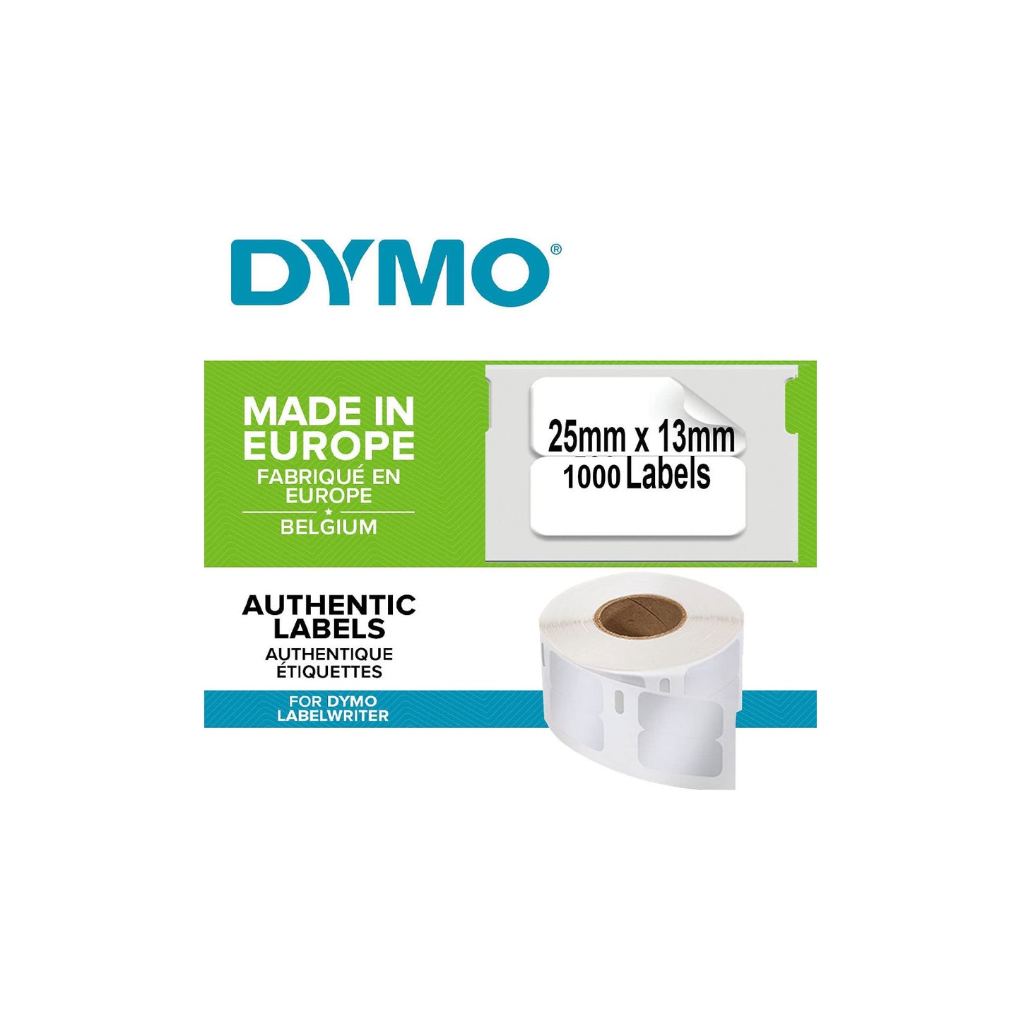 Dymo 13 mm x 25 mm LW Small Multi-Purpose Labels, Roll of 1000 Easy-Peel Labels, Self-Adhesive, for