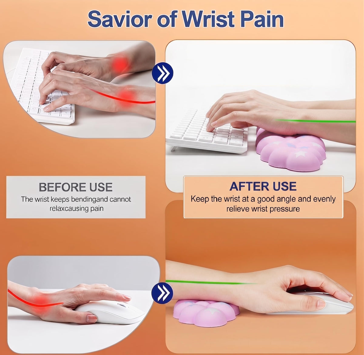 LJYZMD Cloud Wrist Rest Set for Keyboard & Mouse, 16.9", Pink Colorful Star