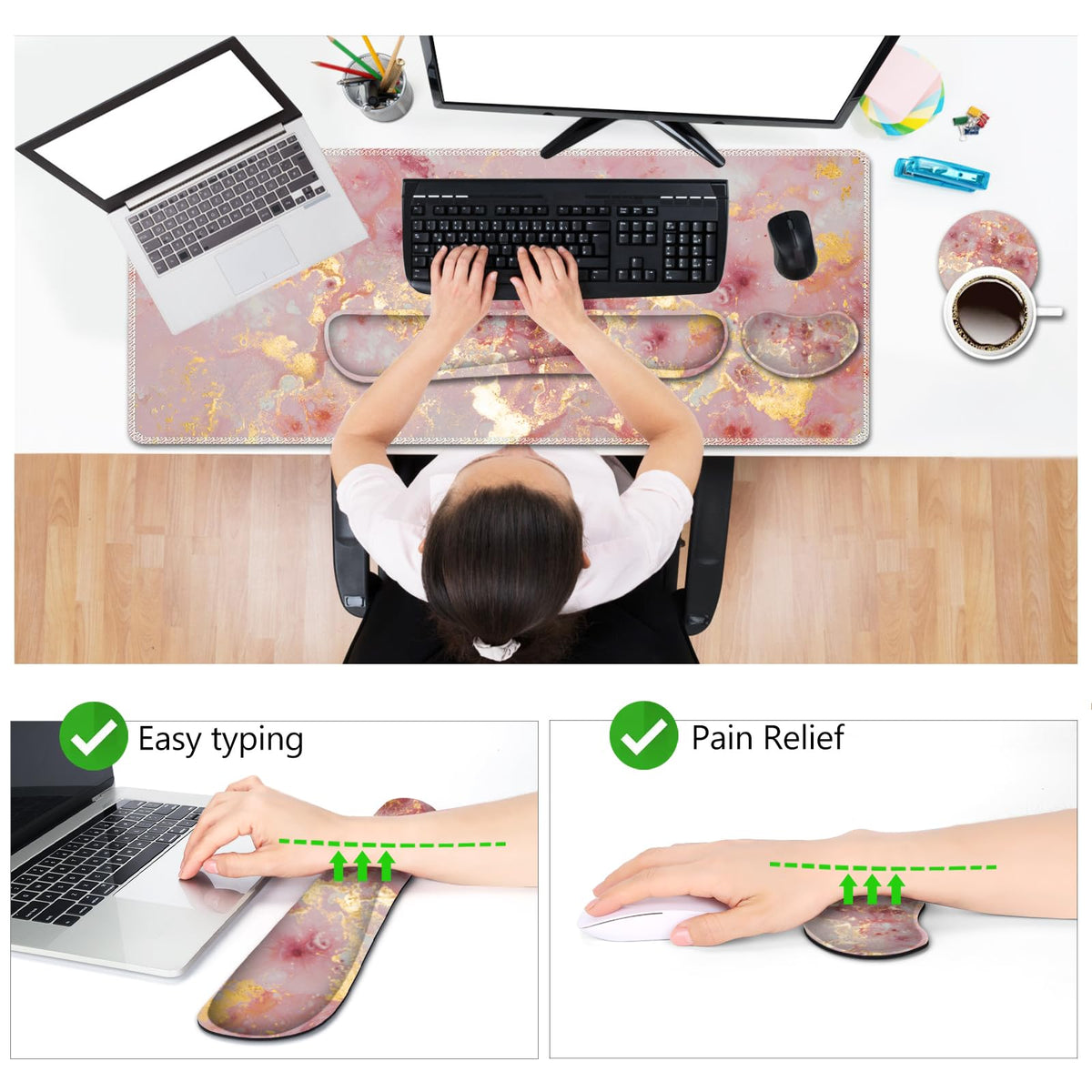 AIMSA Keyboard Mouse Pad Set, Large Gaming Mouse Pad +Wrist Rest Mouse Pad +Keyboard Wrist Support