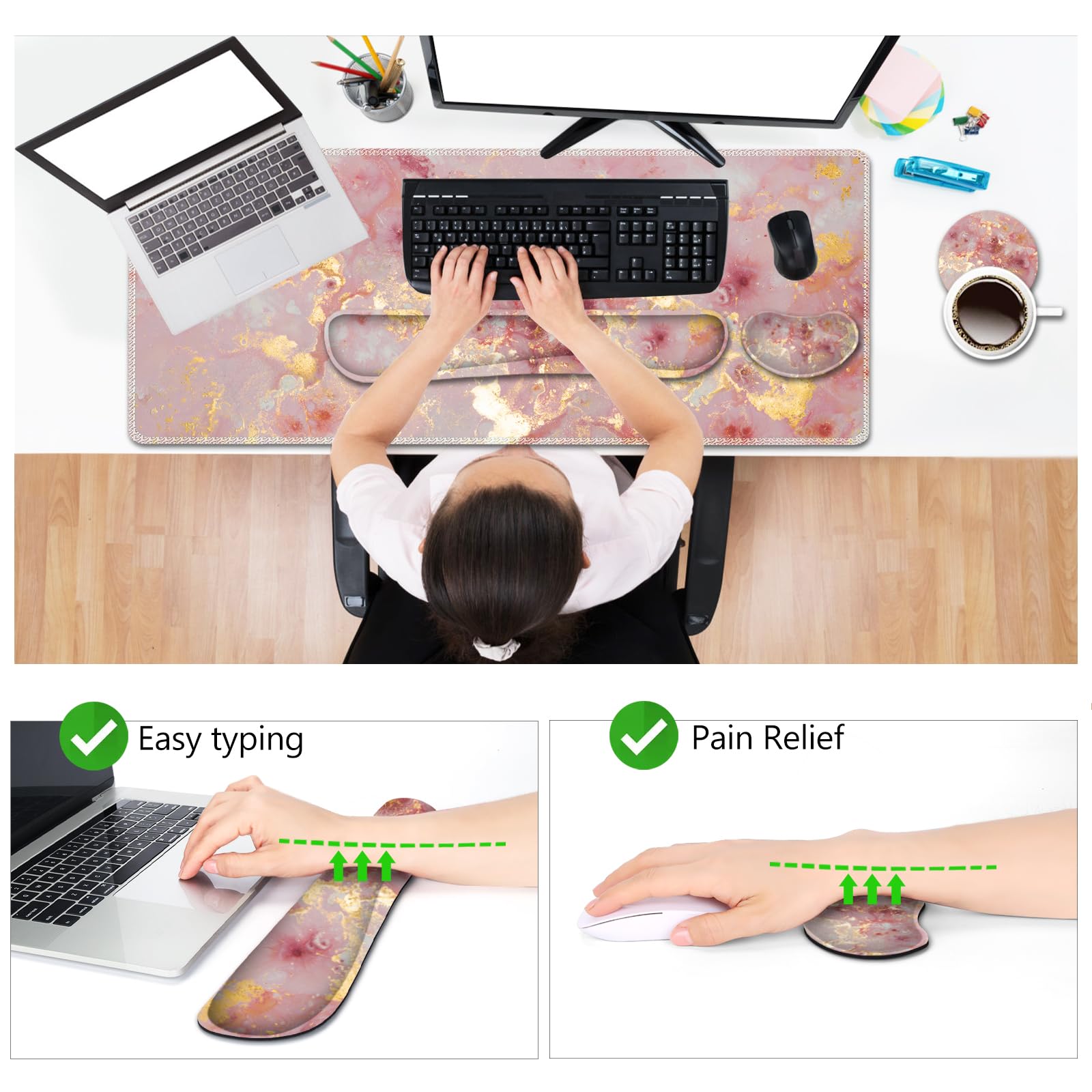 AIMSA Keyboard Mouse Pad Set, Large Gaming Mouse Pad +Wrist Rest Mouse Pad +Keyboard Wrist Support