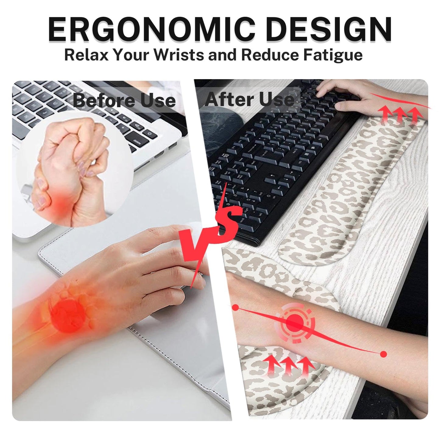 Britimes Ergonomic Mouse Pad Set with Wrist Rest, Leopard Animal