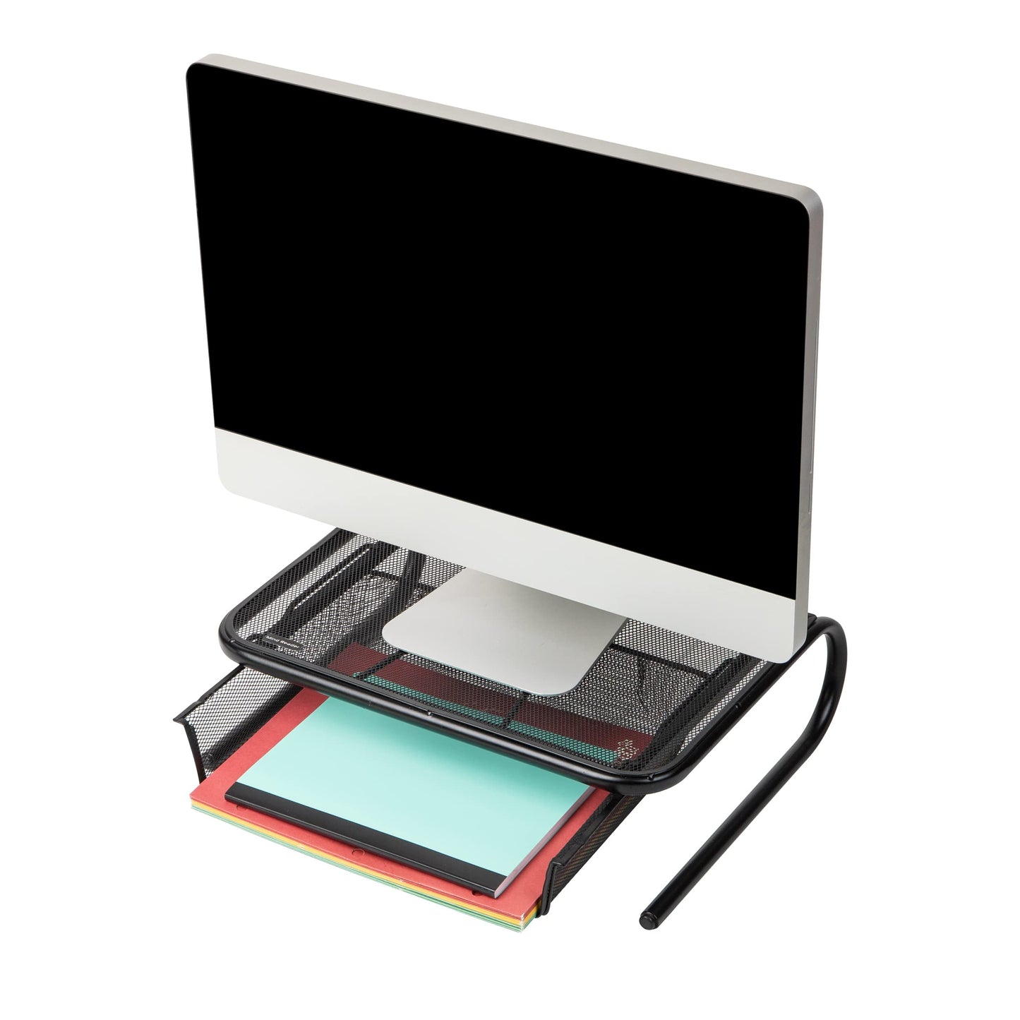 Mind Reader Monitor Stand, Ventilated Laptop Riser, Desktop Organizer, Paper Tray, Metal Mesh