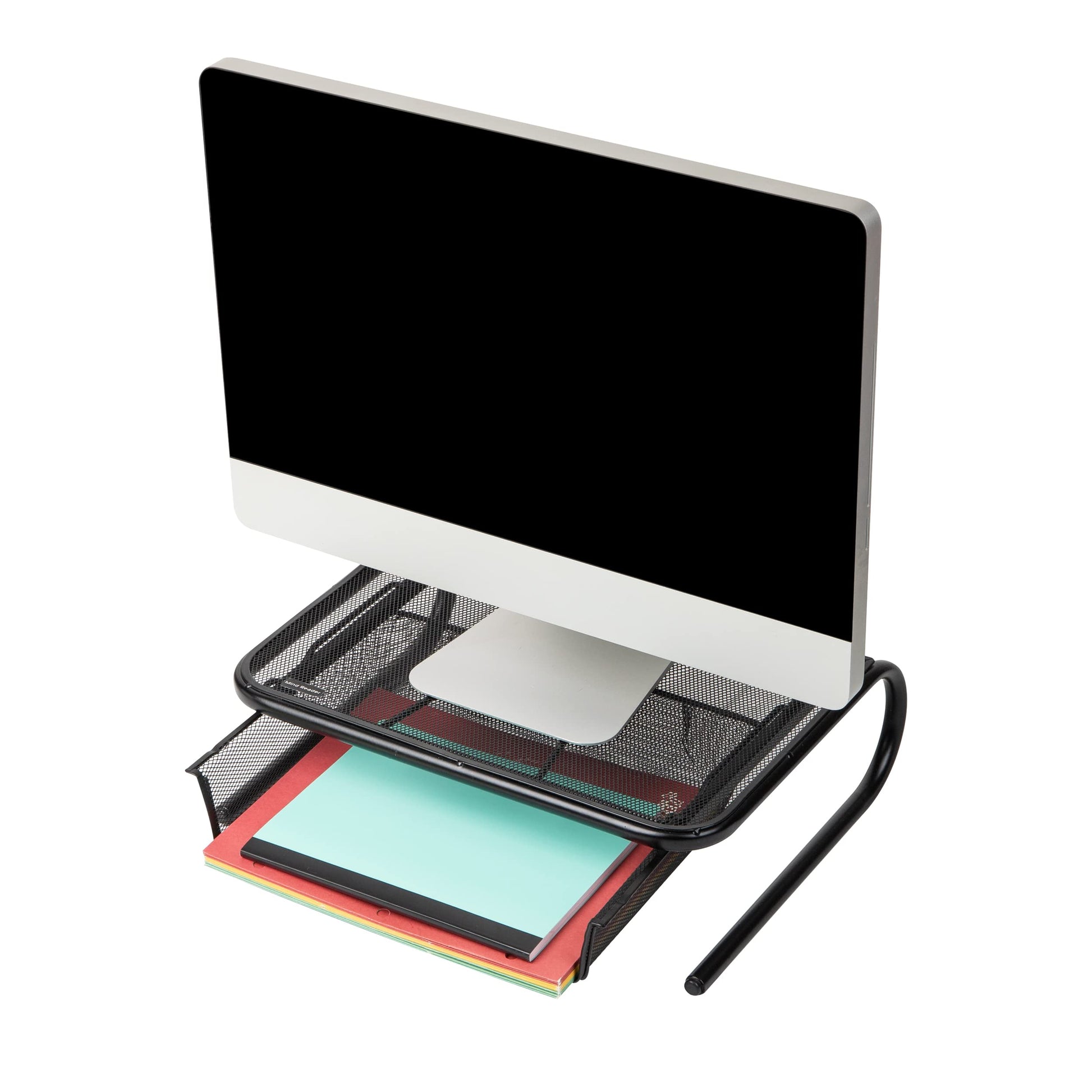 Mind Reader Monitor Stand, Ventilated Laptop Riser, Desktop Organizer, Paper Tray, Metal Mesh