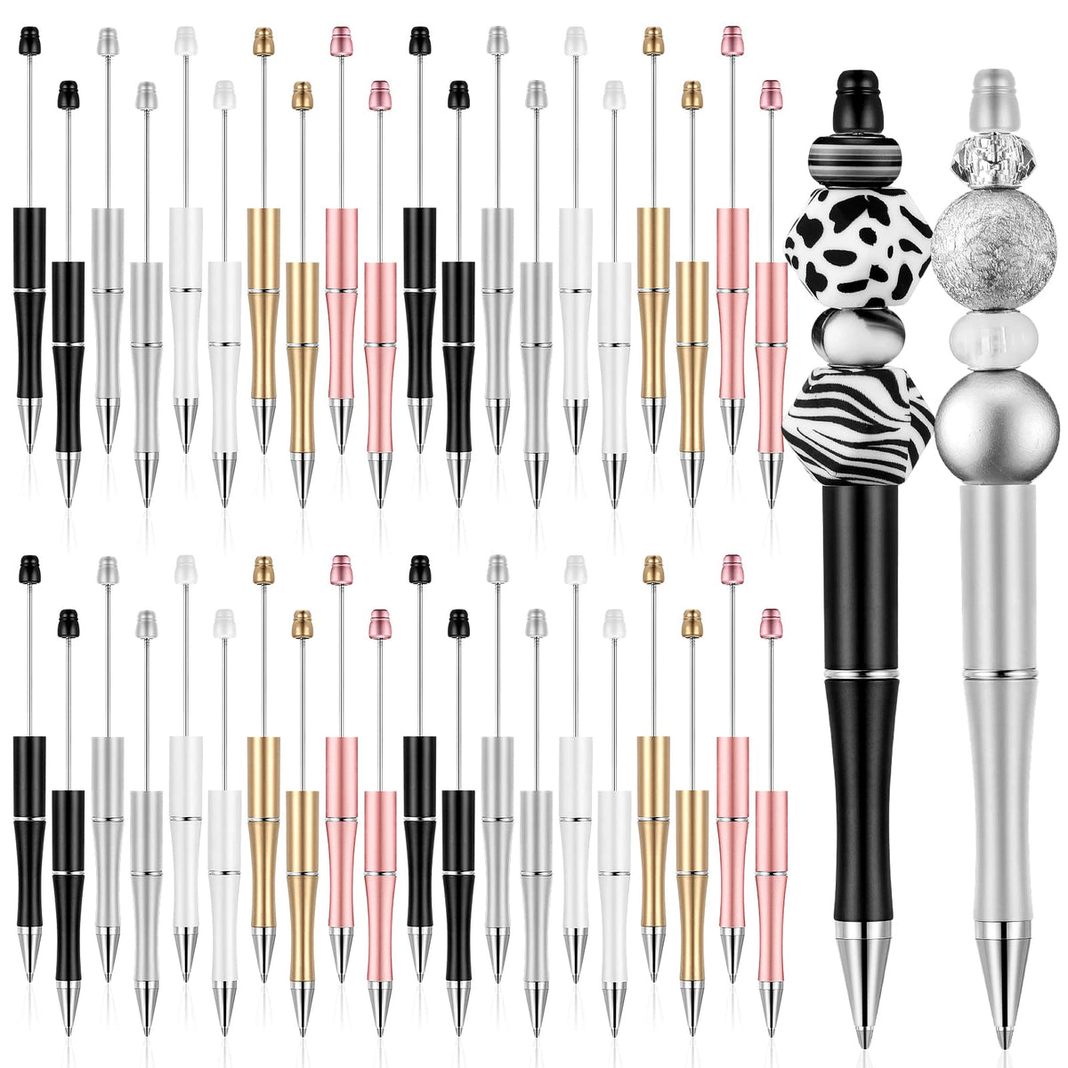 Crtiin 50 Pack Beadable Pens, Ballpoint Pens, School Supplies, Black, Gold
