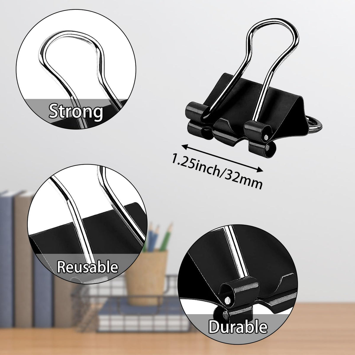 SANNIX 36 PCS Medium Binder Clips, 1-1/4 inch 32mm Binder Clips Black Paper Clamps Medium Size for