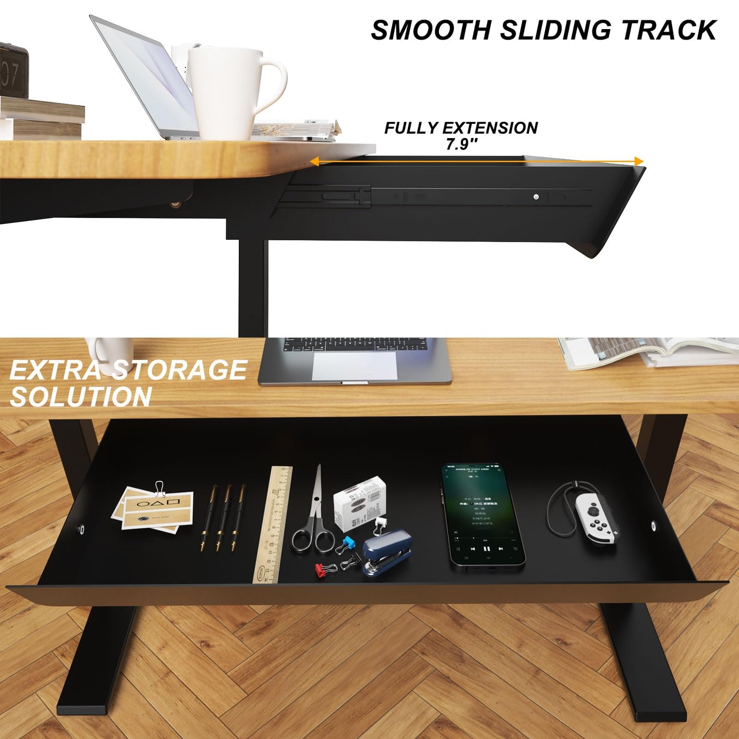 Gaxomo Under Desk Drawer with Removable Tray, 22.4" Wide 2-in-1 Organizer – 60° Ergonomic Tilt