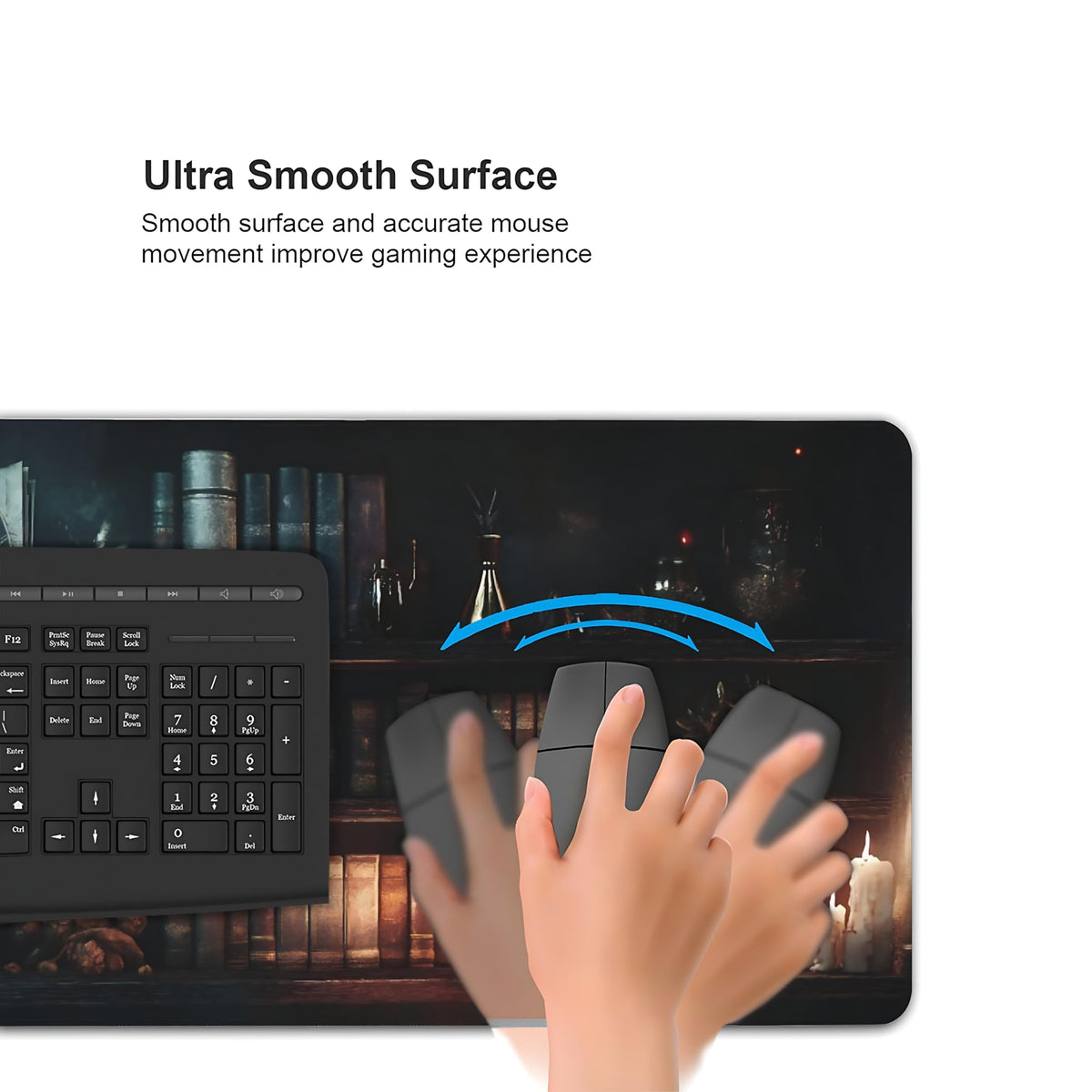 Aesthetic Book Gaming Mouse Pad, Dark Green Mystical Desk Mat with Anti-Slip Base & Stitched Edges