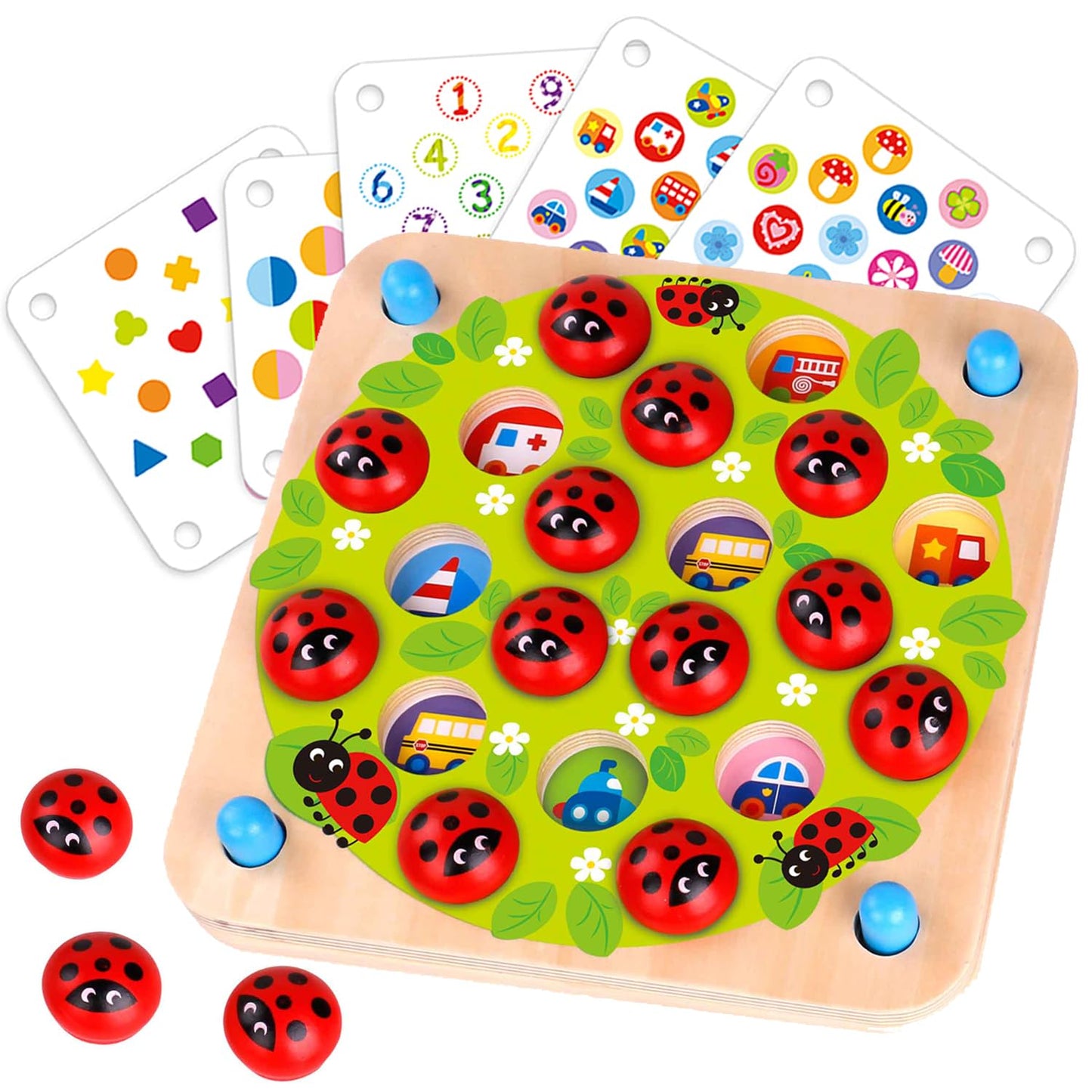 Nene Toys Ladybug’s Garden Memory Game – Wooden Matching Games for Toddlers 3-5 – Travel Toy for