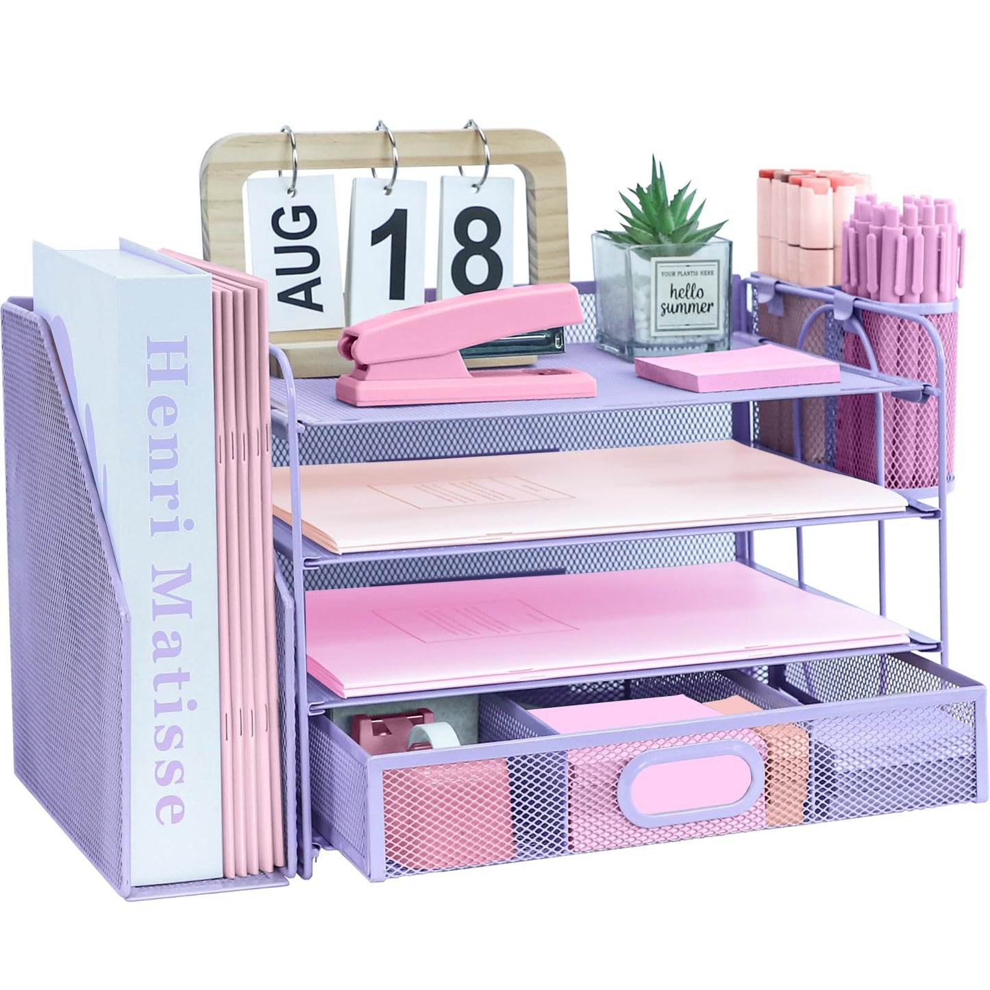 ideallife Desk Organizers and Accessories with File Holder, 4-Tier Paper Letter Tray Organiser with
