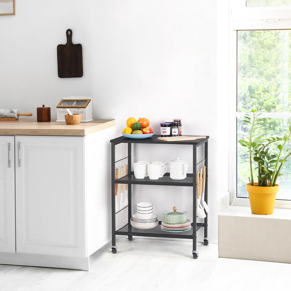 LIANTRAL Rolling Cart, 3-Tier Microwave Cart Kitchen Storage On Wheels
