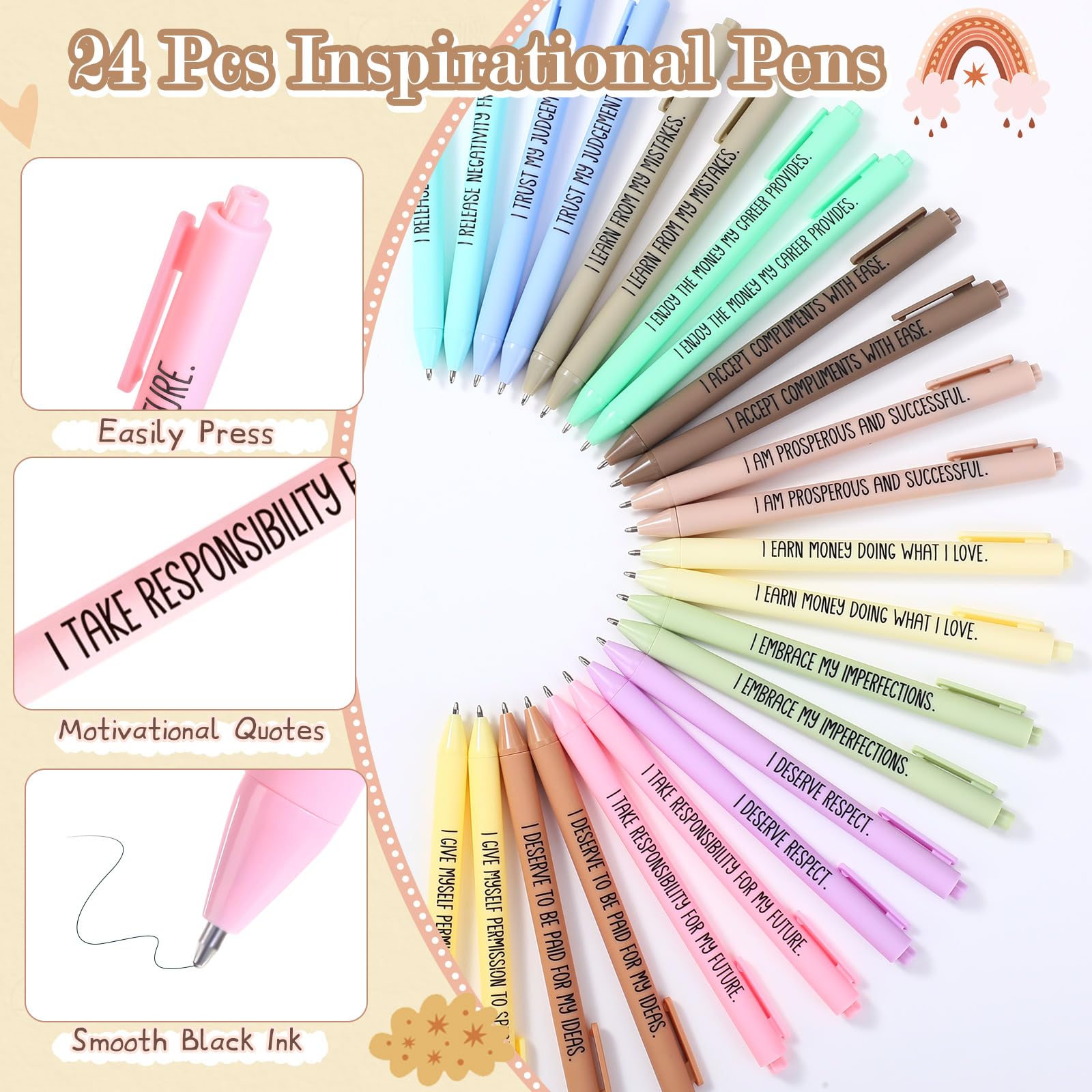 Mooliwe 48 Pcs Affirmation Notebooks Pens Bulk Gifts, Gratitude,Cute
