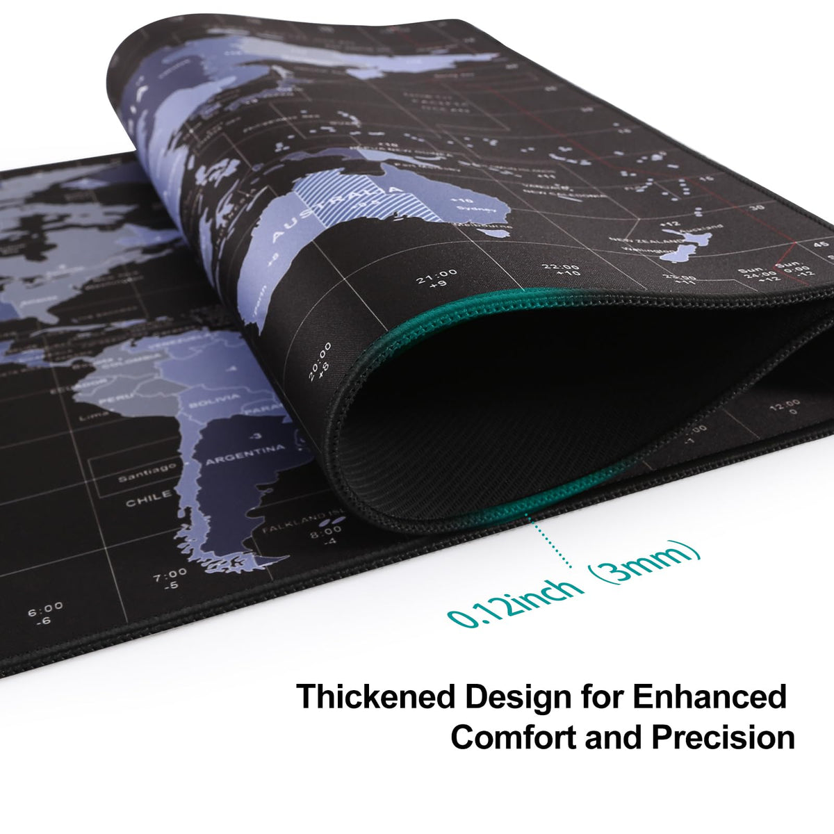 TIDALSOIL XXL World Map Mouse Pad, Oversize Desk Mat with Global Time Zones