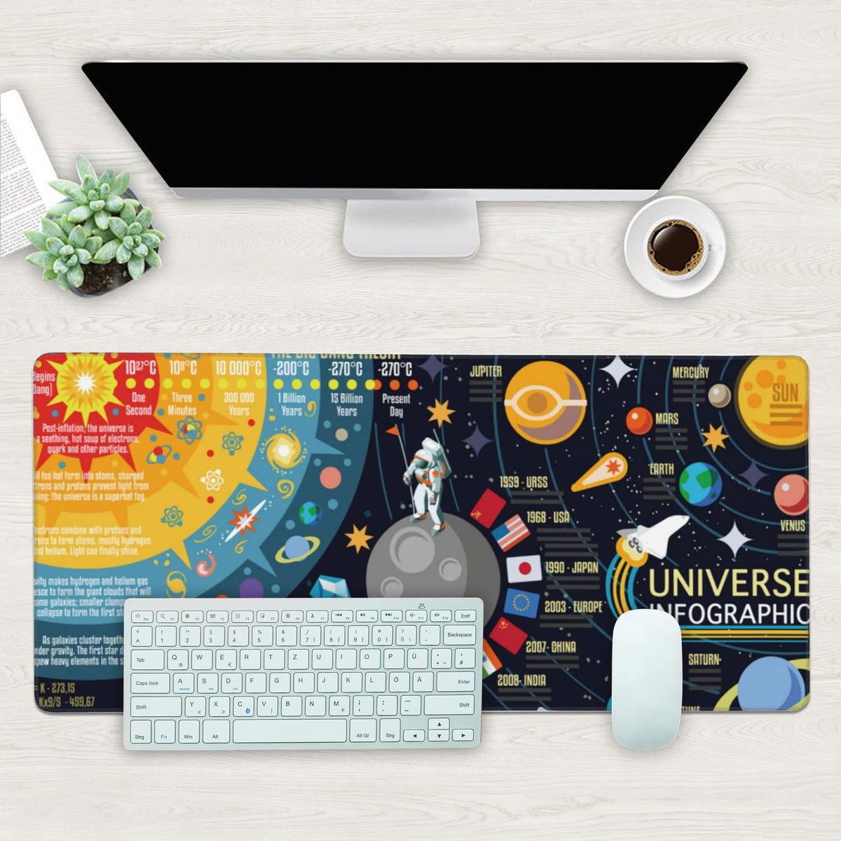 Desk Mat, 3D Solar System Galaxy Infographic Extended Gaming Mouse Pad Large, 35.4"x15.7" Big Mouse