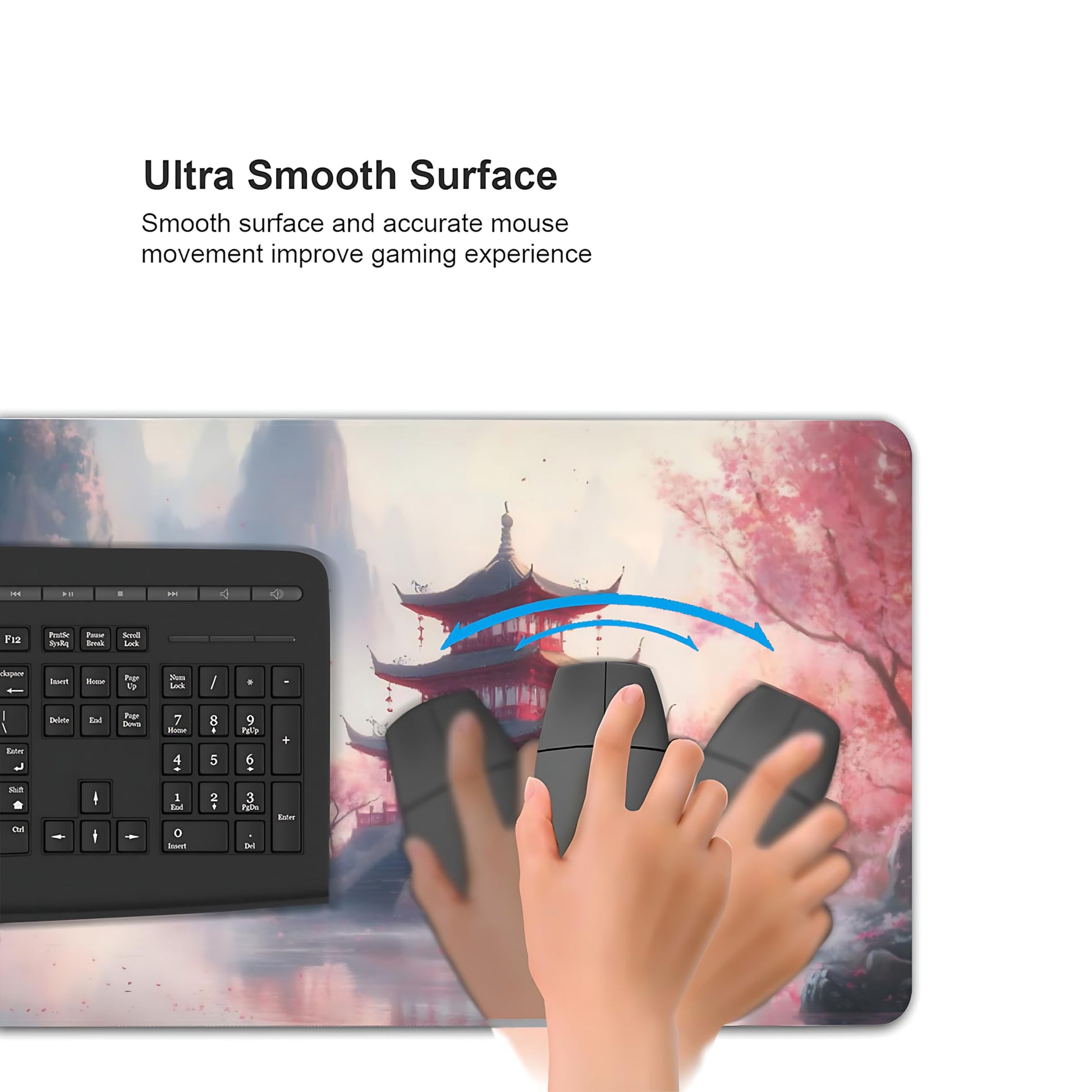 Aesthetic Scenery Gaming Mouse Pad, Pink Japanese Desk Mat with Anti-Slip Base & Stitched