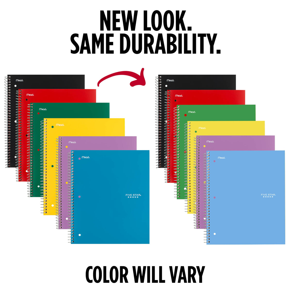 Five Star Spiral Notebook + Study App, 6 Pack, 1 Subject, Wide Ruled 8" x 10.5" Paper, 100 Sheets