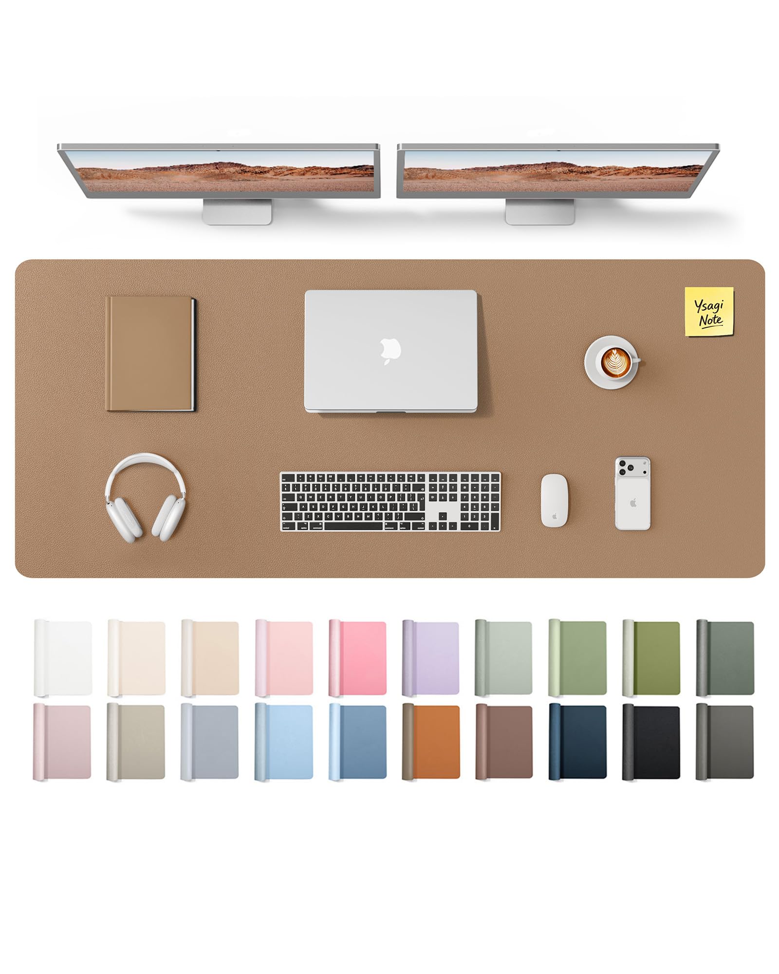 YSAGi Leather Desk Pad Protector, Office Desk Mat, Large Mouse Pad, Non-Slip PU Leather Desk