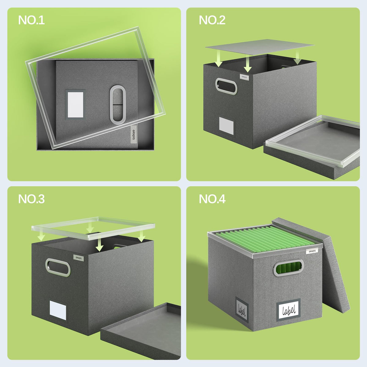 GRSQYS File Organizer Box - File Boxes for Hanging Files with Lid Set of 2 Decorative Hanging