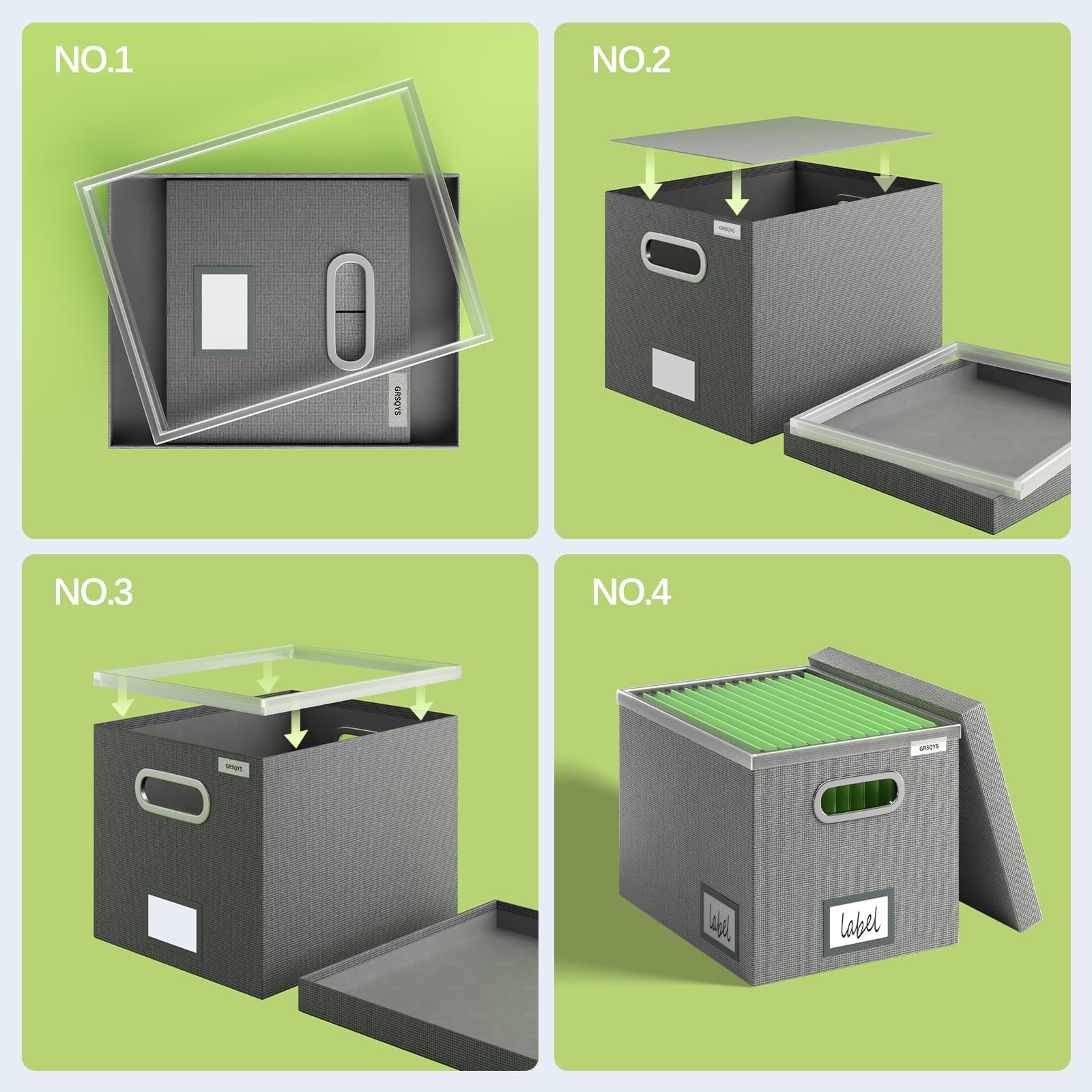 GRSQYS File Organizer Box - File Boxes for Hanging Files with Lid Set of 2 Decorative Hanging