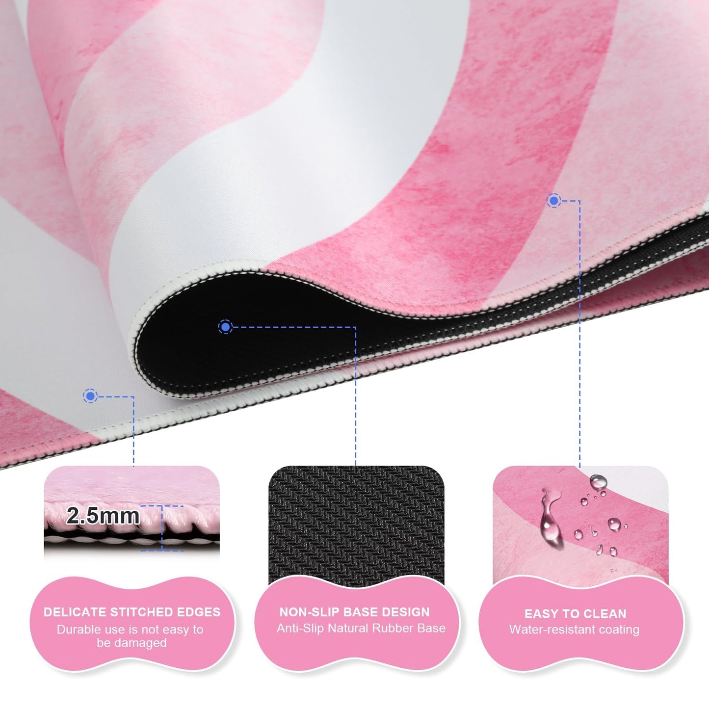 iLeadon Desk Mat Set, Pink Heart Mouse Pad and Keyboard Wrist Rest