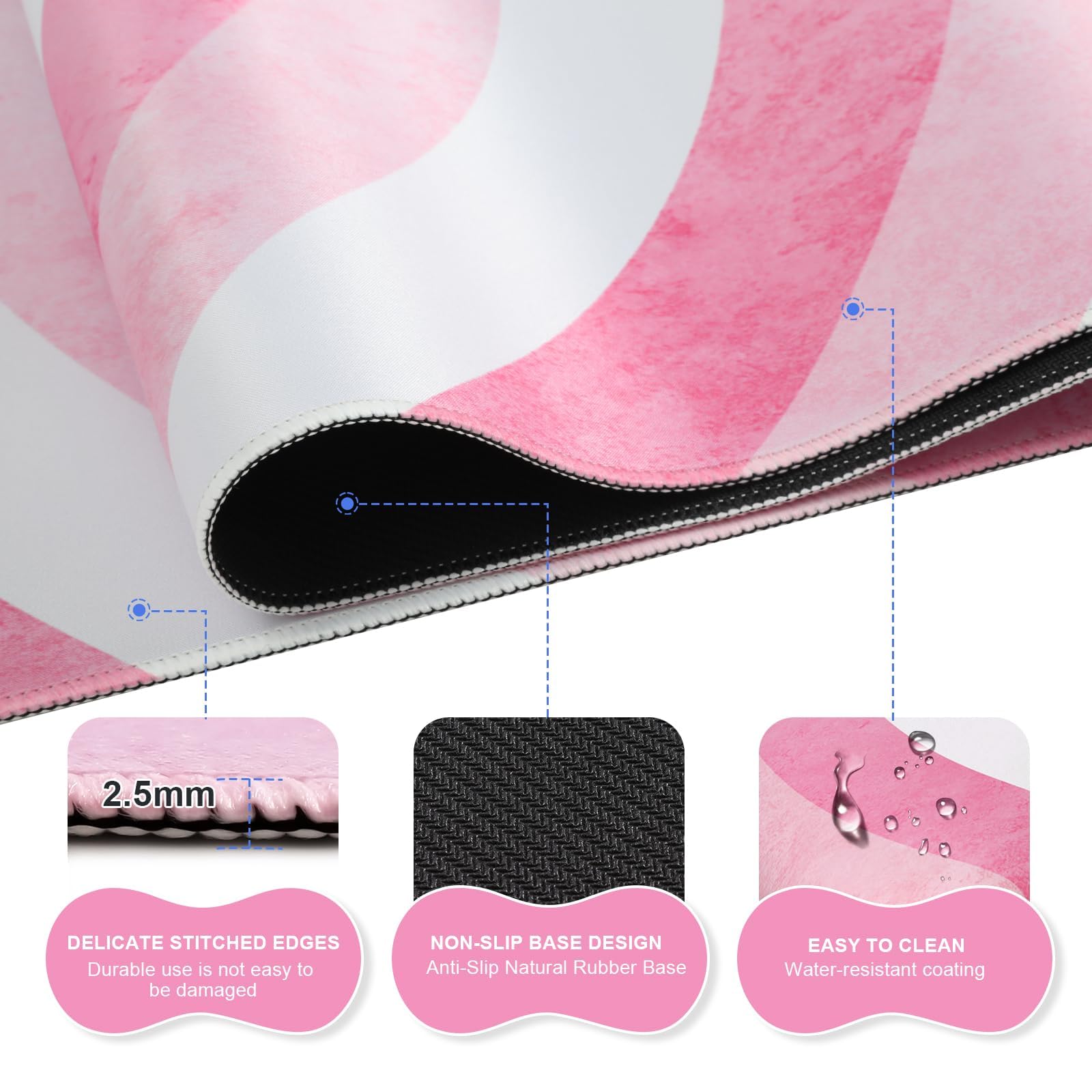 iLeadon Desk Mat Set, Pink Heart Mouse Pad and Keyboard Wrist Rest