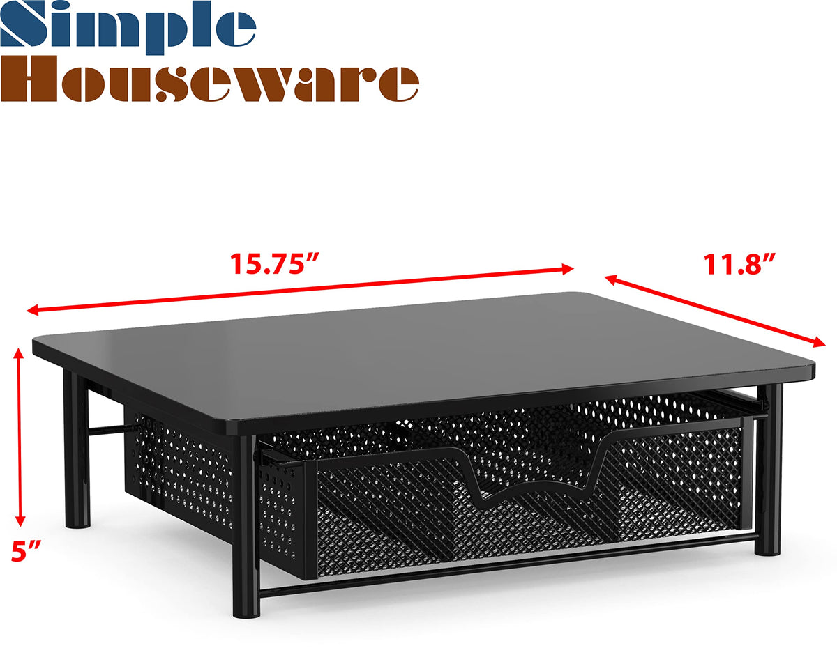 Simple Houseware Computer Monitor Riser with Drawer, Black