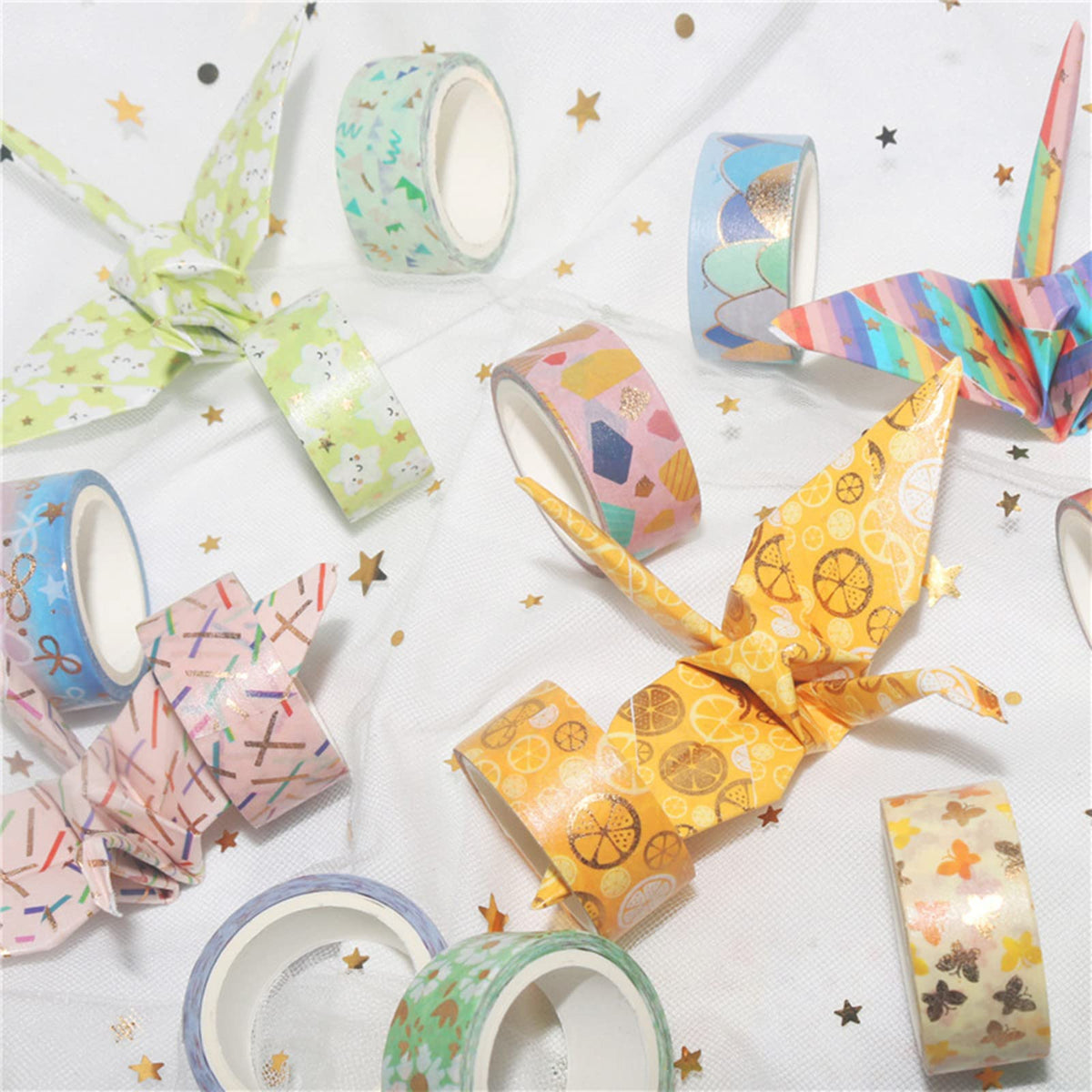 Esweny Candy Color Washi Tape Set 12 Rolls Bronzing Decorative Holiday Arts and Craft Washi Masking