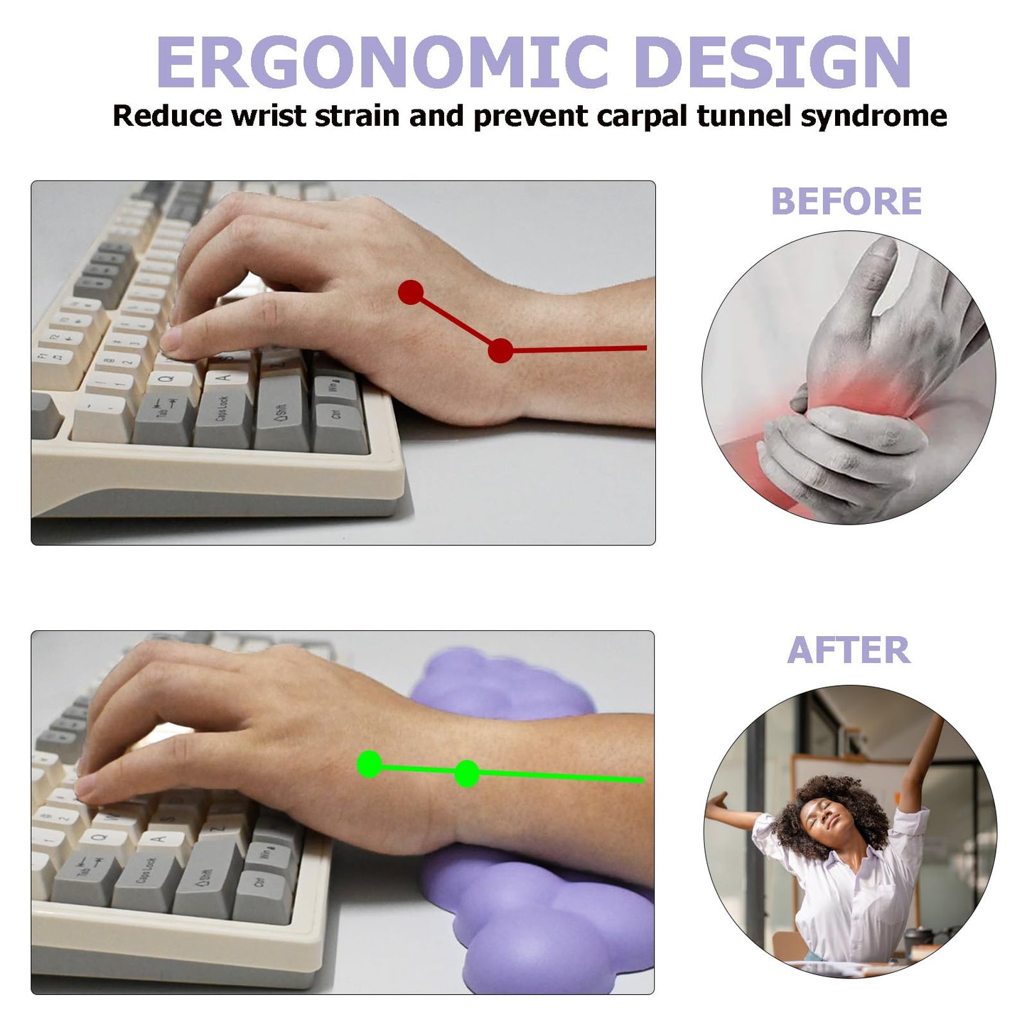 Cloud Wrist Rest Keyboard, Ergonomic Office Keyboard Wrist Rest, Purple